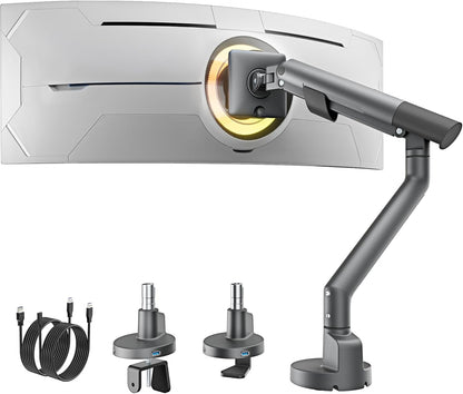 monTEK Single Monitor Arm with USB for 17-40 Inch Screens, Up to 24.3lbs, Heavy Duty Monitor Mount with VESA Mount, Full Motion Adjustment Monitor Stand C-Clamp/Grommet Base,VESA 75/100mm, MA1010UCDG