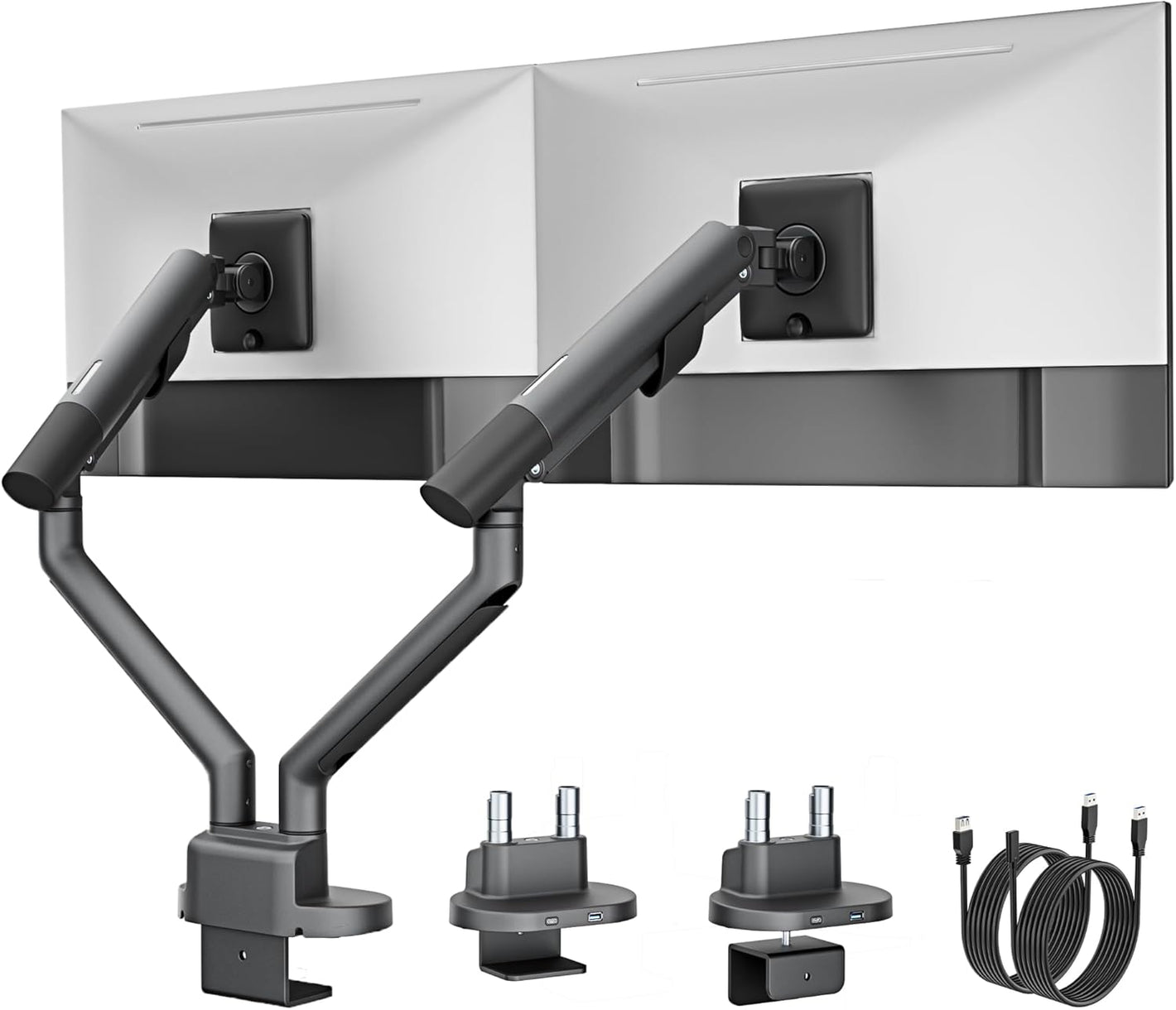 monTEK Dual Monitor Stand Mount with USB for Up to 35" Screens, Each Arm Holds Max 24.3lbs, Full Motion Adjustable Monitor Arm Desk Mount with C-Clamp/Grommet, VESA 75/100mm, Space Gray, MA1010UCDG-D