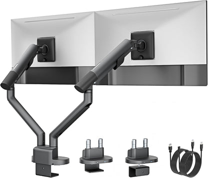 monTEK Dual Monitor Stand Mount with USB for Up to 35" Screens, Each Arm Holds Max 24.3lbs, Full Motion Adjustable Monitor Arm Desk Mount with C-Clamp/Grommet, VESA 75/100mm, Space Gray, MA1010UCDG-D