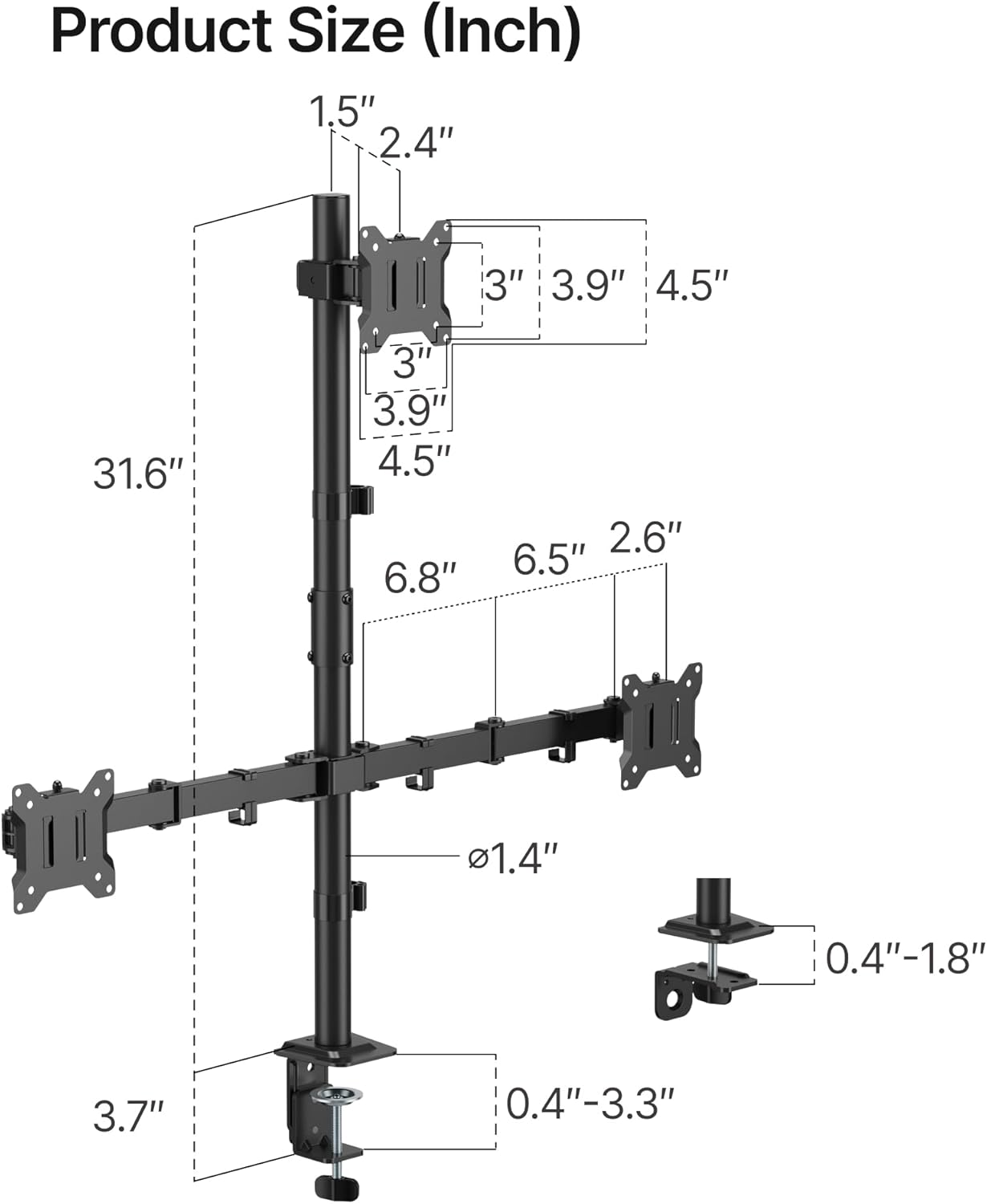 monTEK Triple Monitor Stand Mount, Fully Adjustable Desk Mount for 3 Screen up to 17”-32” and 22lbs Capacity Each Arm, Stable Monitor Arm with C Clamp and Grommet Base, VESA 75x75mm/100x100mm