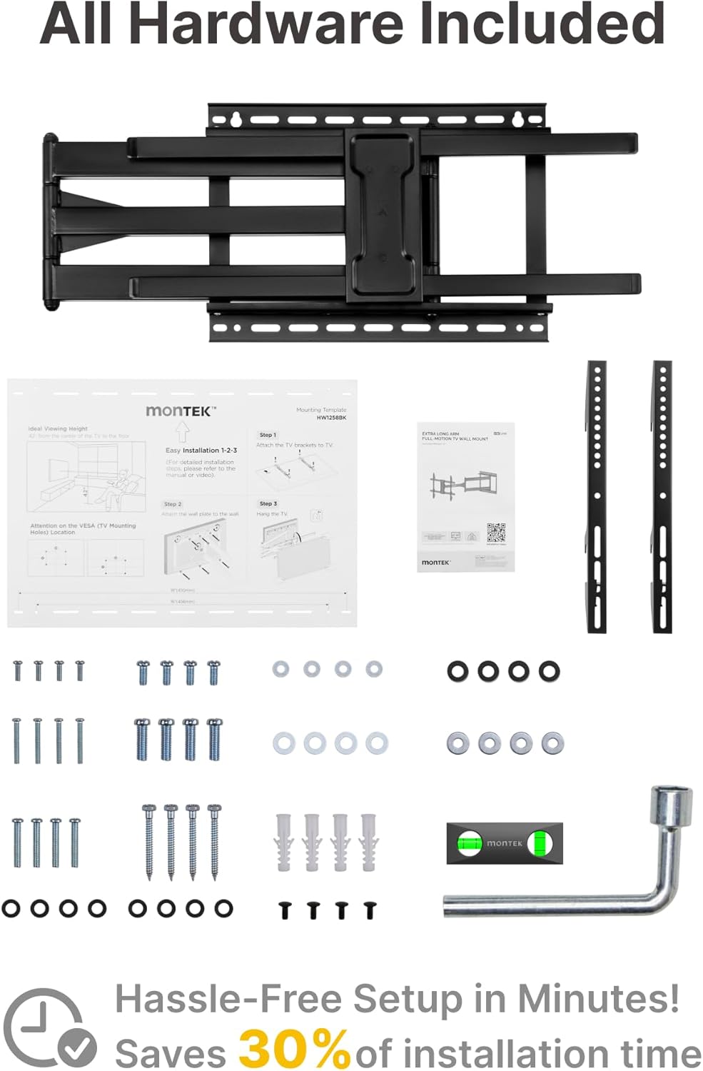 monTEK Long Arm TV Wall Mount for 43-80 Inch TVs, 42 Inch Extension, Swivel and Tilt, Full Motion, Max VESA 600 x 400mm, Up to 110 lbs, 16',18' Studs