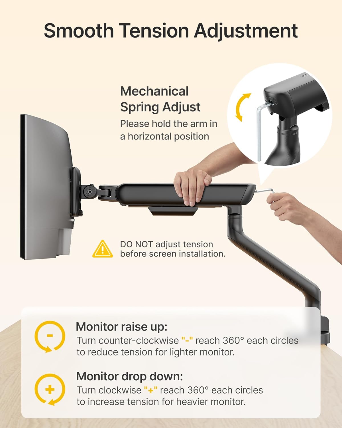 monTEK Single Monitor Arm, Mechanical Spring Monitor Arm for 17-40" Ultrawide Screens, Adjustable Monitor Desk Mount Holds up to 26.4 lbs with C Clamp/Grommet Desk Mount, VESA 75/100mm, MA1011BK