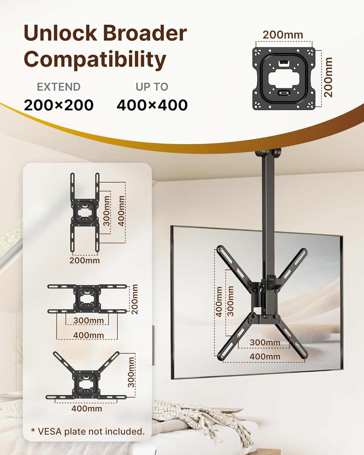 monTEK Steel VESA Mount Adapter Kit, Universal Extension Bracket Fits 32"-55" LCD LED TVs up to 66lbs, Conversion Kit Expands VESA Holes to 300x300 & 400x400, Includes 52 Mounting Hardware