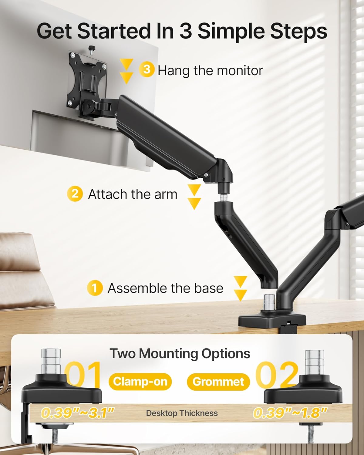 monTEK Heavy Duty Dual Monitor Arm with USB/Audio Ports for 17-32” Screens, Premium Mechanical Spring Monitor Arm up to 19.8 lbs, Full Motion Monitor Desk Mount, VESA 75/100 mm, Clamp/Grommet