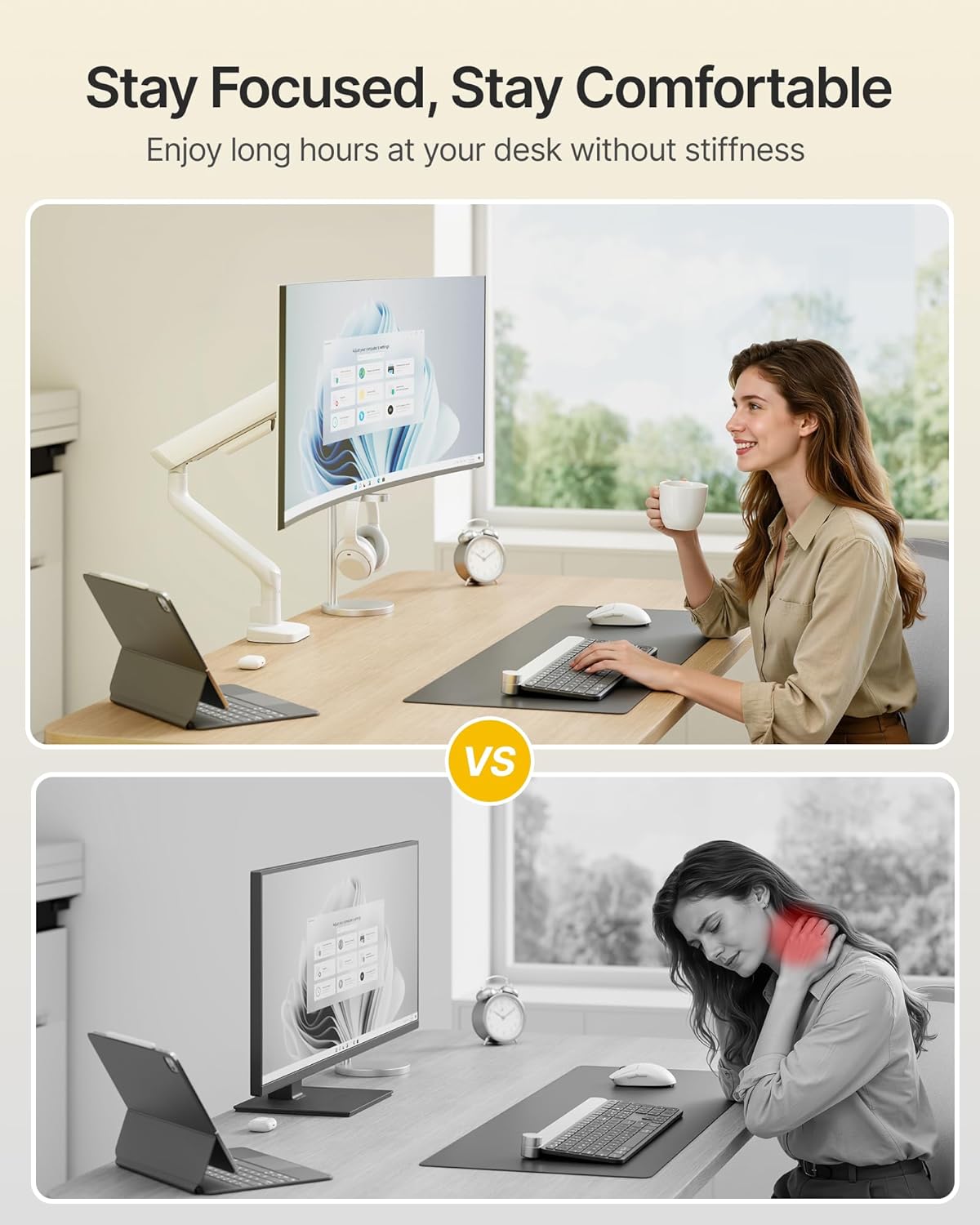 monTEK Single Monitor Arm, Mechanical Spring Monitor Arm for 17-40" Ultrawide Screens, Adjustable Monitor Desk Mount Holds up to 26.4 lbs with C Clamp/Grommet Desk Mount, VESA 75/100mm, MA1011WH