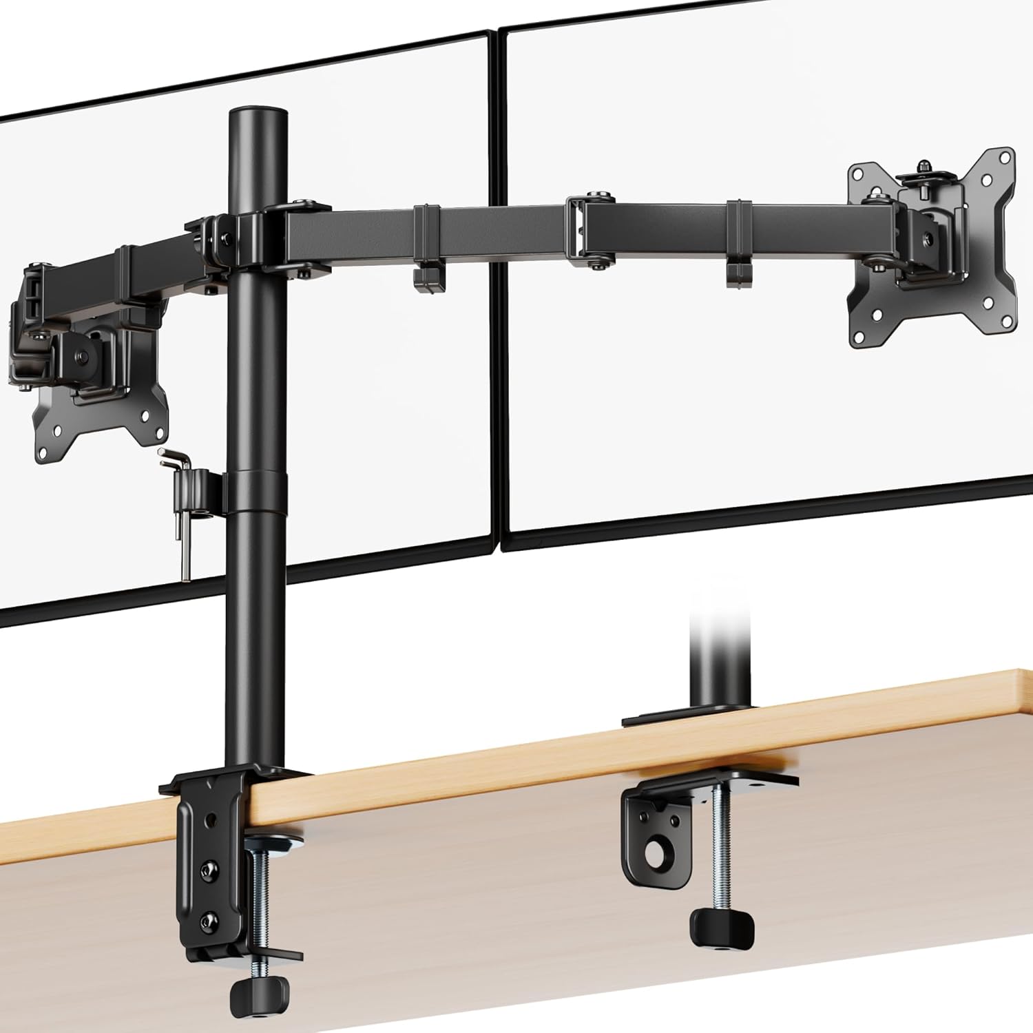 monTEK Stable Dual Monitor Stand for 17"–32” Computer Screens, Heavy-Duty Desk Mount with 22 lbs per Arm, Fully Adjustable Brackets and Arms, Clamp/Grommet Base, VESA 100×100mm Max