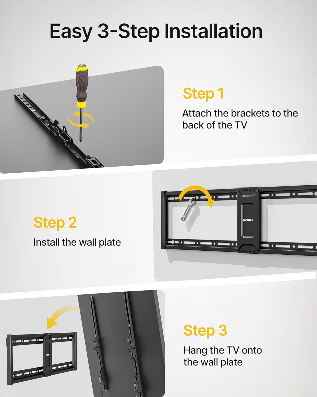 monTEK Heavy Duty Fixed TV Wall Mount for 43–100 Inch TVs up to 200 lbs, 1.2" Ultra Slim Low Profile Wall Mount Bracket, Max VESA 800x600mm, Fits 16"/18"/24"/32" Wood Studs, Secure Space-Saving Design