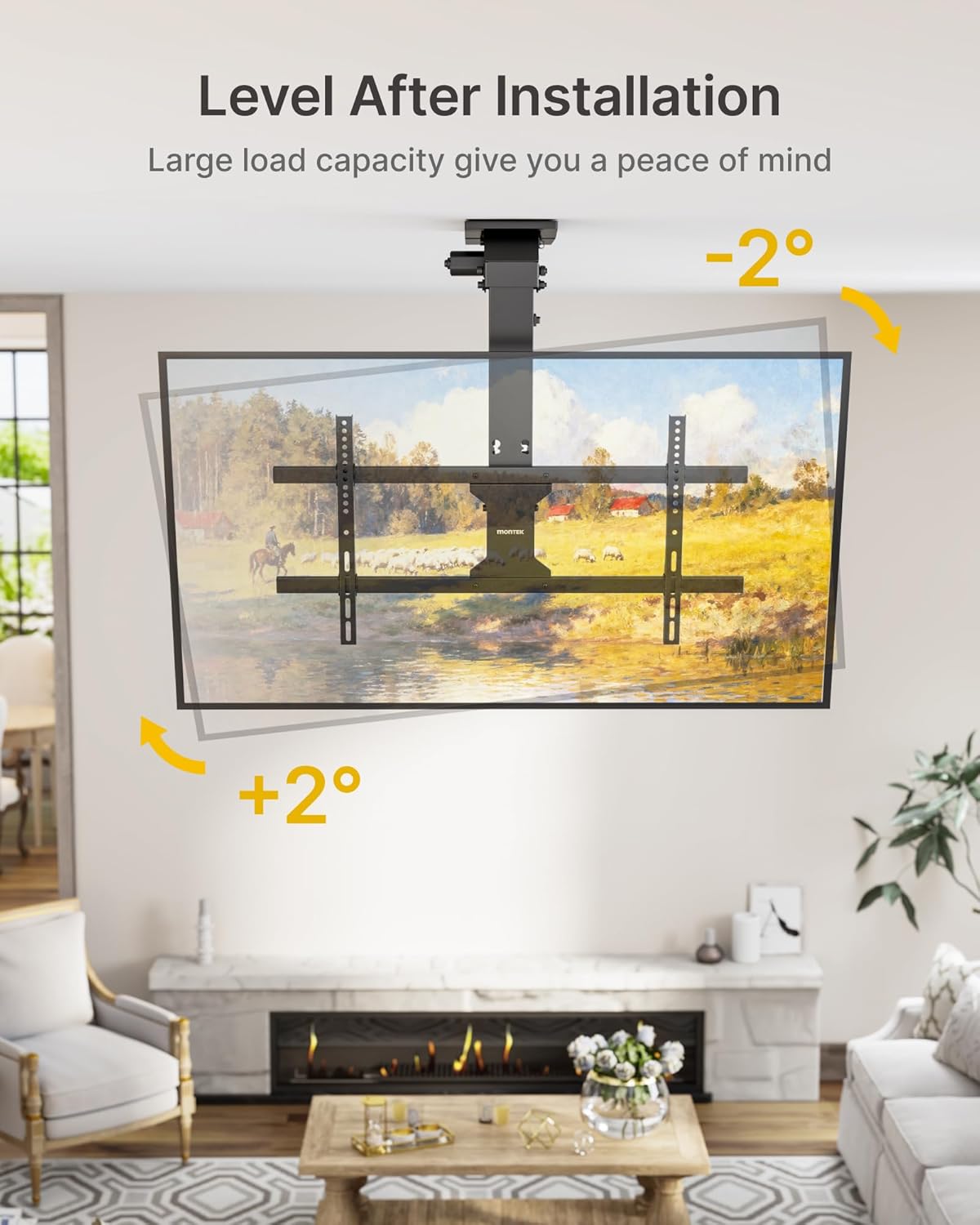 monTEK Motorized Ceiling TV Mount with Remote for 43-86 Inch TVs, Electric TV Mount Motorized Drop Down for Flat and Pitched Roof,Holds up to 99 lbs, 4X Load Tested, App and Voice Control