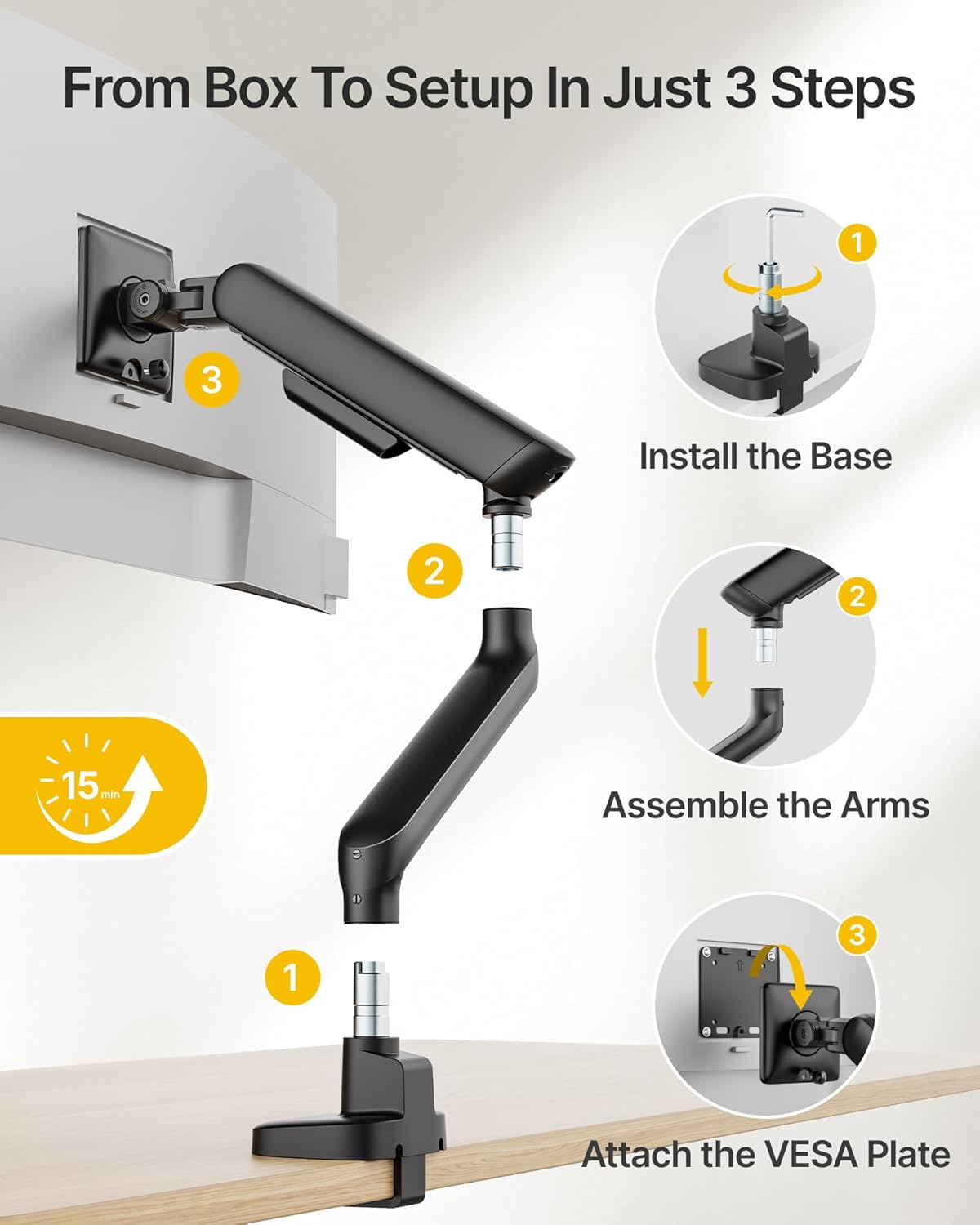 monTEK Single Monitor Arm, Mechanical Spring Monitor Arm for 17-40" Ultrawide Screens, Adjustable Monitor Desk Mount Holds up to 26.4 lbs with C Clamp/Grommet Desk Mount, VESA 75/100mm, MA1011BK