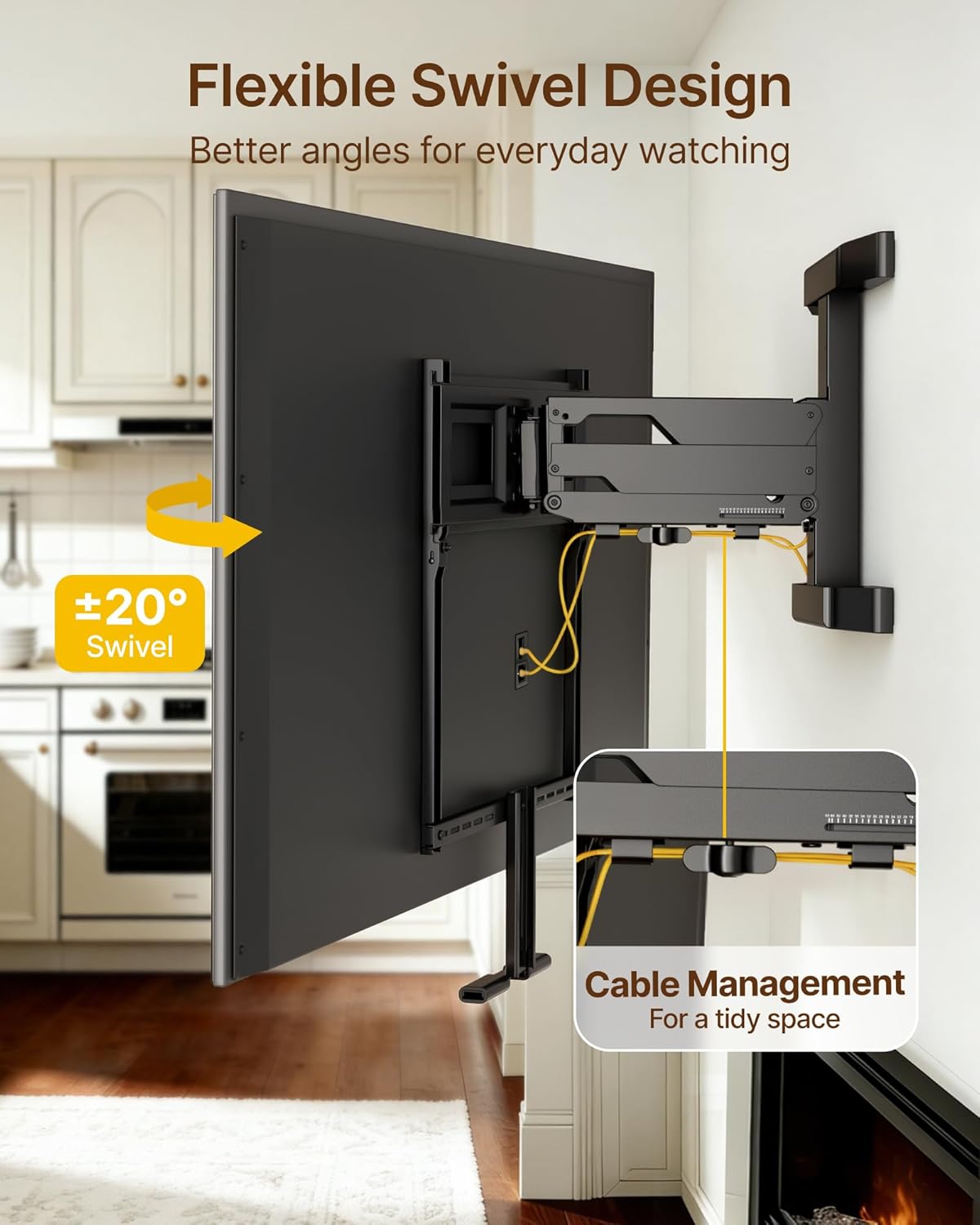 monTEK Fireplace Pull Down TV Mount for 43-86 Inch TVs Up to 99lbs, Swivel & Leveling Drop Down TV Mount, Pull Down TV Mount Over Fireplace with Padded Handle Bar, Max VESA 600x400mm