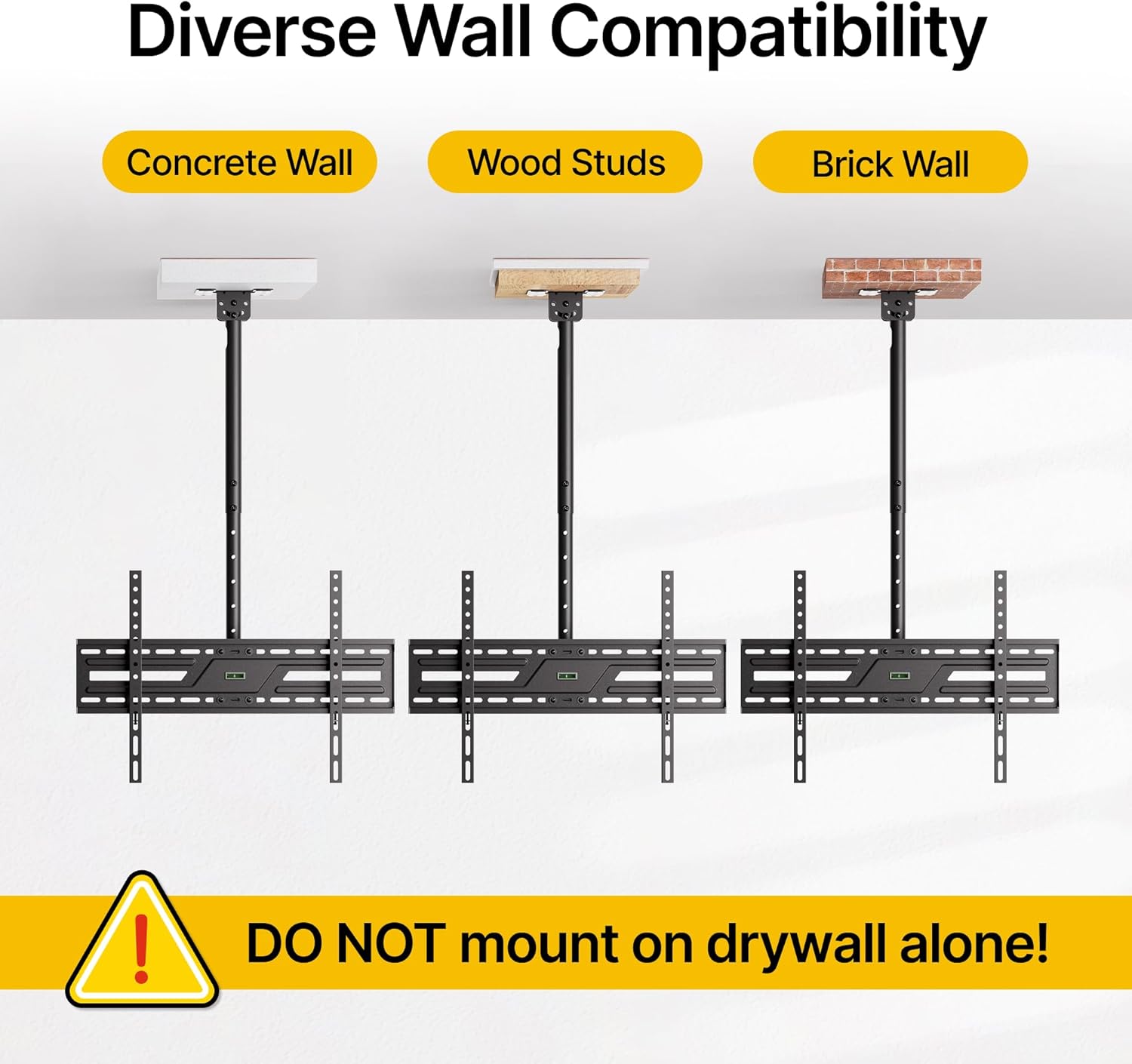 monTEK Ceiling TV Mount for 37-86 inch Flat Screen Displays, Hanging Adjustable Ceiling TV Bracket Fits Most LCD LED OLED 4K TVs, Pole Ceiling Mount Holds up to 110lbs, Max VESA 600x400mm, TM1009C-L