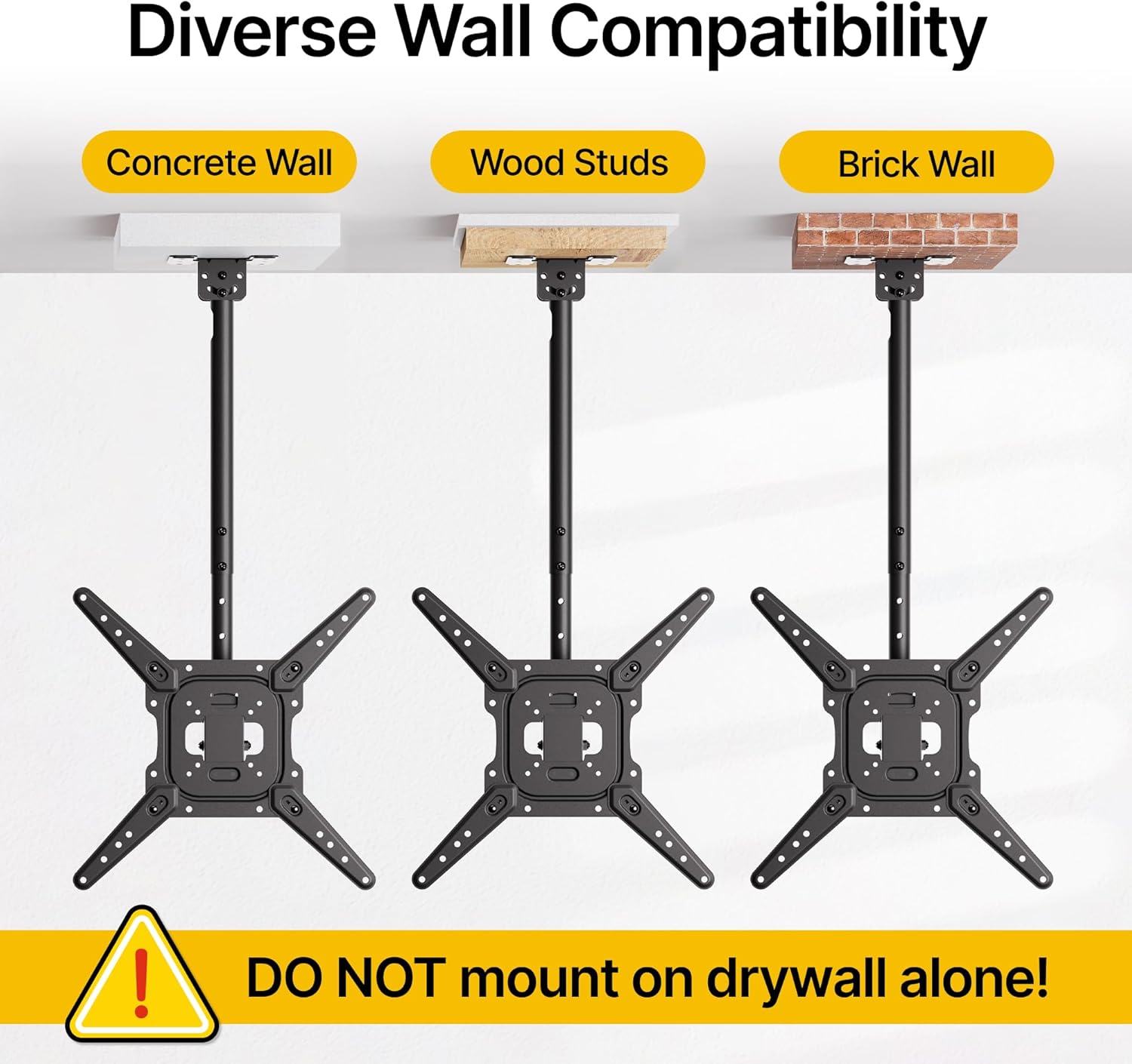 monTEK Ceiling TV Mount for 23-55 inch Flat Screen Displays, Hanging Adjustable Ceiling TV Bracket Fits Most LCD LED OLED 4K TVs, Pole Ceiling Mount Holds up to 77lbs, Max VESA 400x400mm, TM1009C-MA