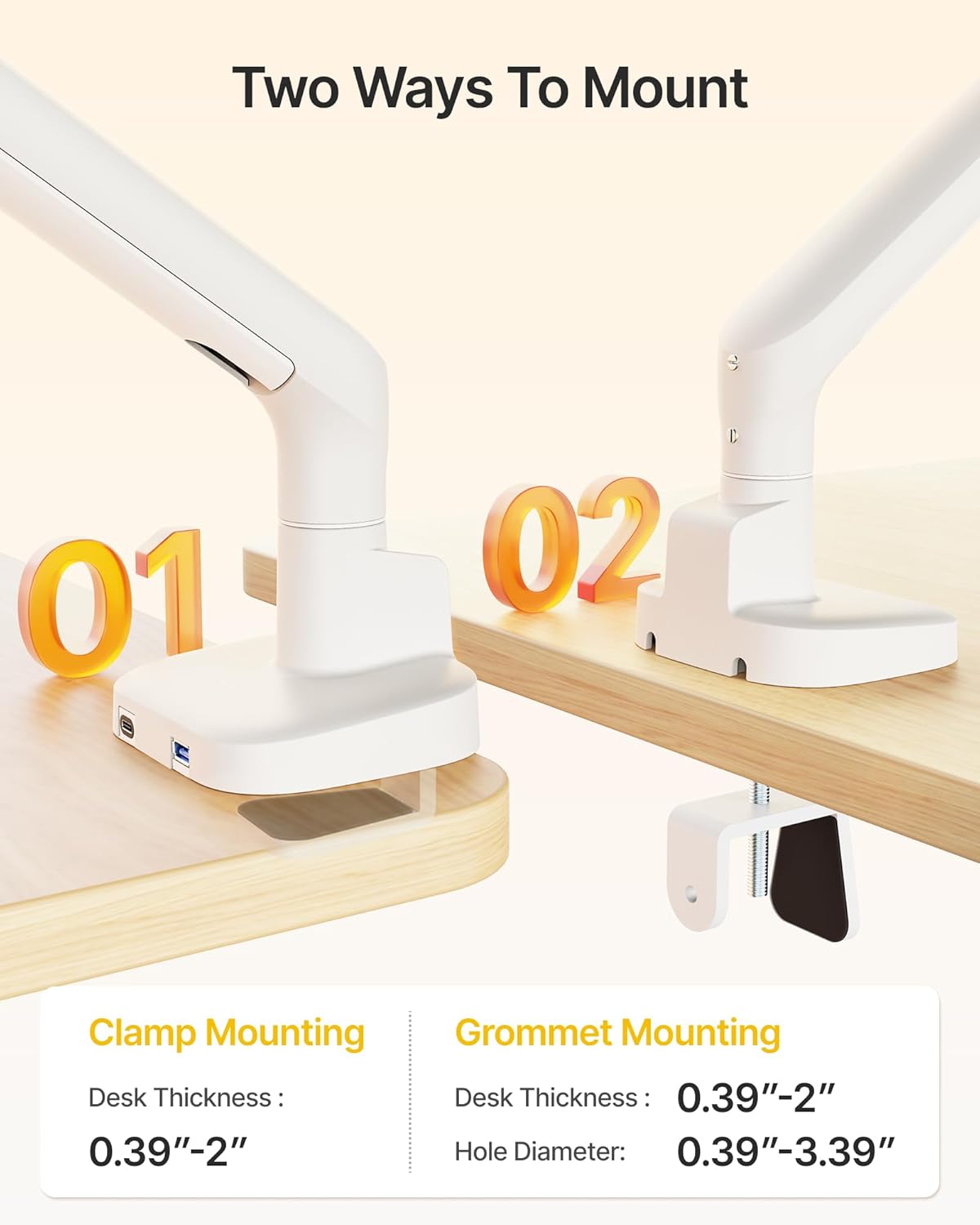monTEK Single Monitor Arm with USB, Mechanical Spring Monitor Arm for 17-40" Screens, Adjustable Monitor Desk Mount Holds up to 26.4 lbs with C Clamp/Grommet Desk Mount, VESA 75/100mm, MA1011UCWH