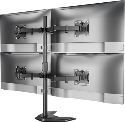 monTEK Stable Quad Monitor Stand, Free Standing Fully Adjustable Desk Mount for 4 Screen up to 17”-32” and 22lbs Capacity Each Arm, Heavy Duty Base, VESA 75x75mm/100x100mm