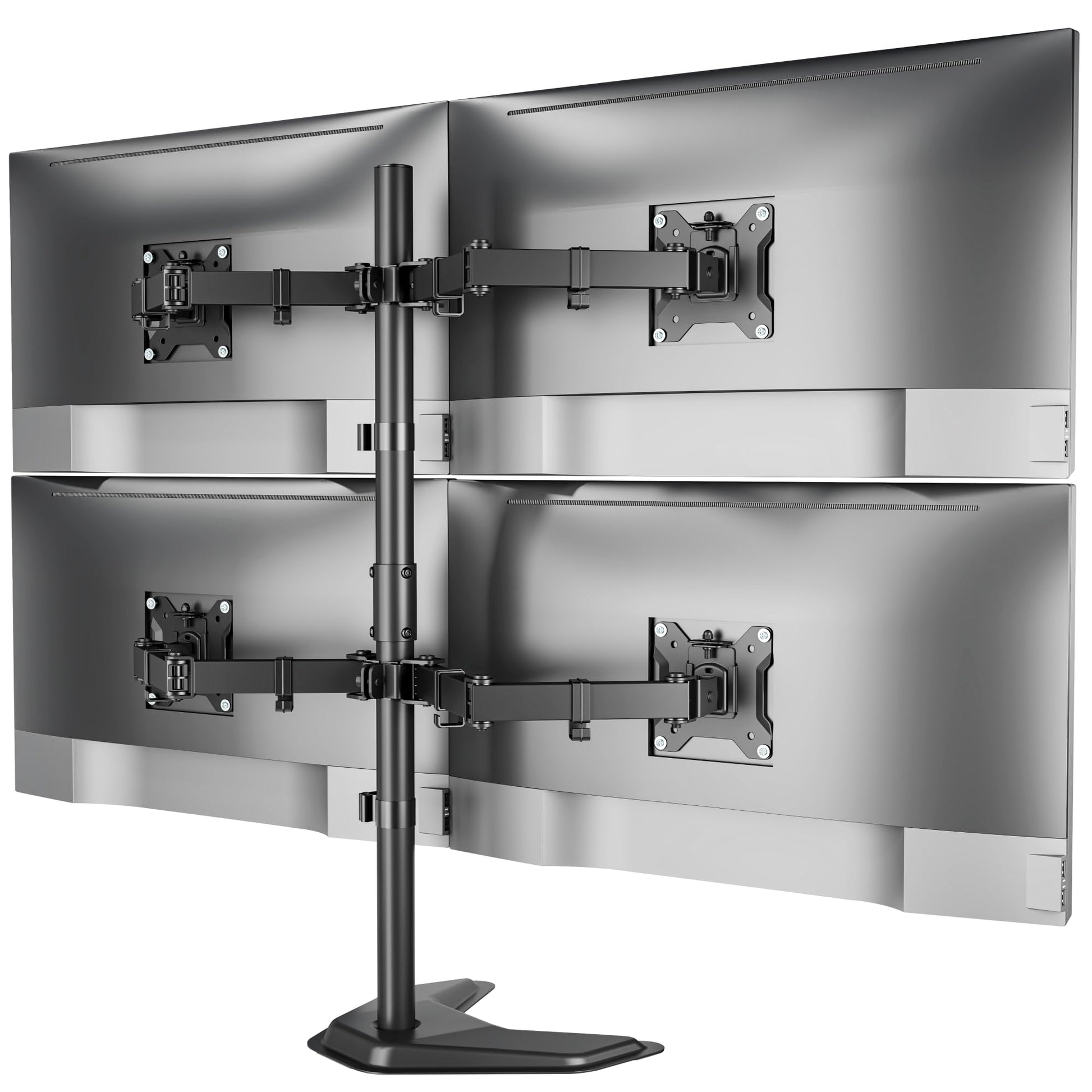 monTEK Stable Triple Monitor Stand, Free Standing Fully Adjustable Desk Mount for 3 Screen up to 17”-32” and 22lbs Capacity Each Arm, Heavy Duty Base, VESA 75x75mm/ 100x100mm