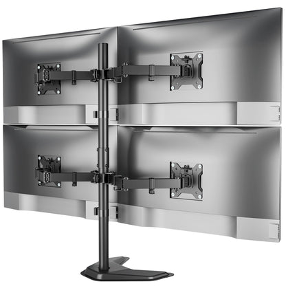 monTEK Stable Triple Monitor Stand, Free Standing Fully Adjustable Desk Mount for 3 Screen up to 17”-32” and 22lbs Capacity Each Arm, Heavy Duty Base, VESA 75x75mm/ 100x100mm