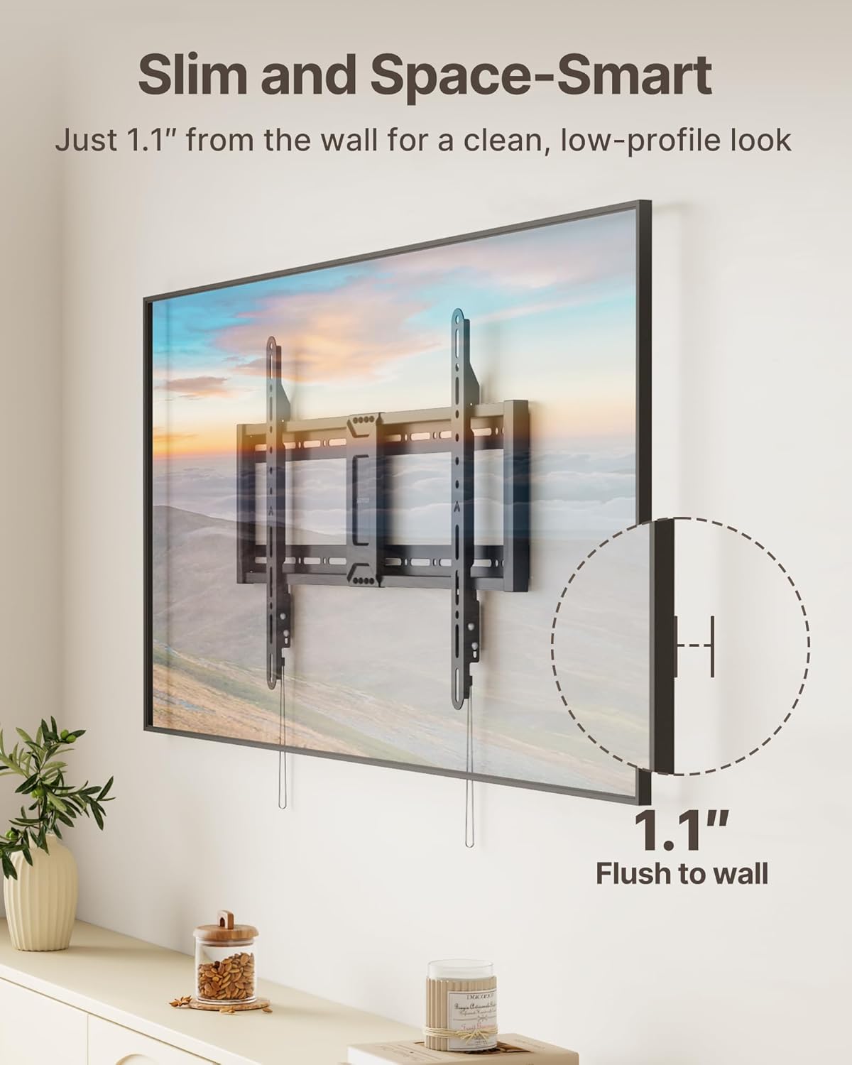 monTEK Heavy Duty Fixed TV Wall Mount for 43–95 Inch TVs, 1.1" Ultra Slim Low Profile Bracket, 200 lbs Capacity, Max VESA 800x400mm, Fits 16"/18"/24" Studs, Space-Saving for Large Flat & Curved TVs