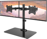 monTEK Freestanding Dual Monitor Stand with Sleek Glass Base for 17-32 inch Screens, Heavy-Duty Dual Monitor Mount Holds 22 lbs per Arm, Fully Motion Height Adjustable, VESA 75/100 MM