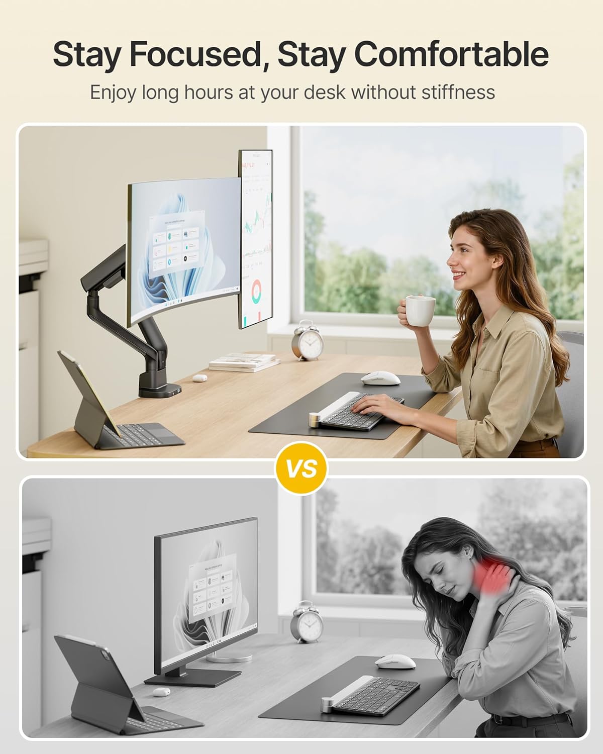 monTEK Dual Monitor Arm with USB, Mechanical Spring Monitor Arm for 17-35" Screens, Adjustable Monitor Desk Mount Each Holds up to 24.2 lbs with C Clamp/Grommet Desk Mount, VESA 75/100mm, MA1011UCBK-D