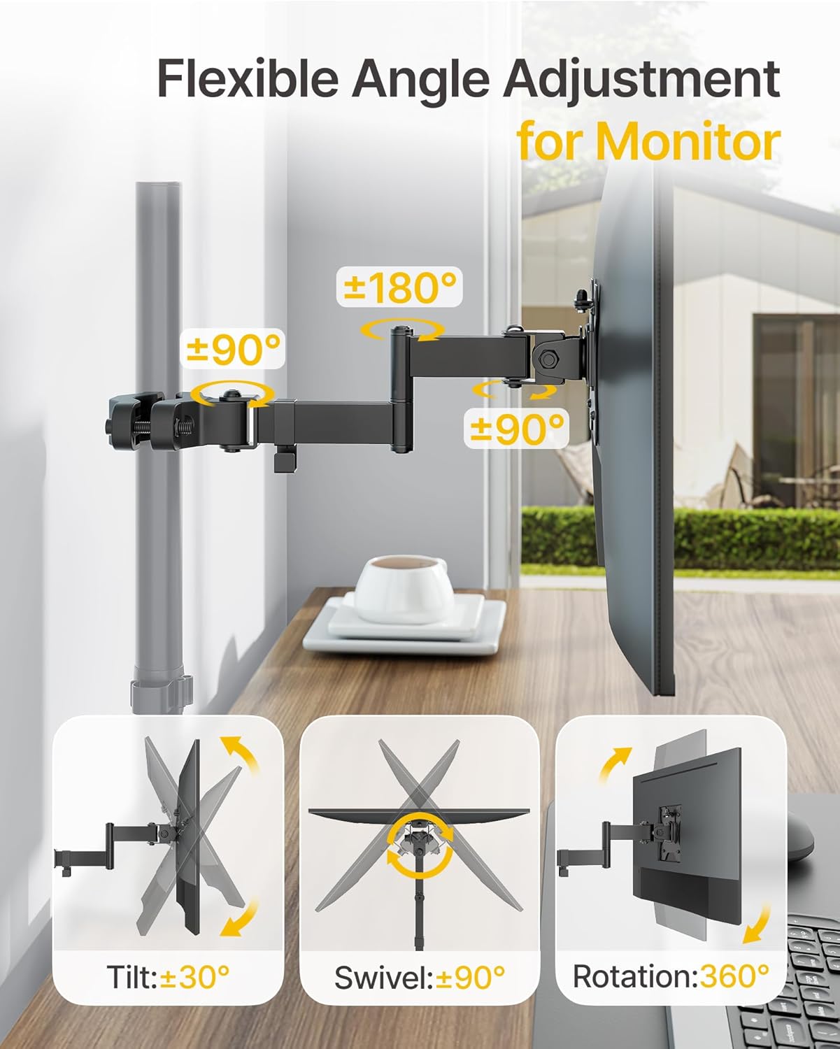 monTEK 2-in-1 Universal Laptop Pole Mount Tray for 10”- 15.6” Notebook or 17”-32” Monitor, Full Motion Laptop Mount with Removable 75/100mm VESA Plate, Fits 1.1”-2.4” Pole Diameter, Black