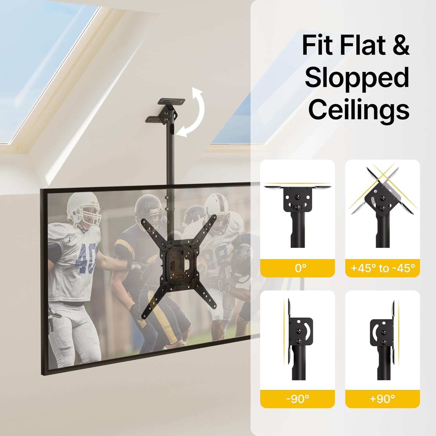 monTEK Ceiling TV Mount for 23-55 inch Flat Screen Displays, Hanging Adjustable Ceiling TV Bracket Fits Most LCD LED OLED 4K TVs, Pole Ceiling Mount Holds up to 77lbs, Max VESA 400x400mm, TM1009C-MA