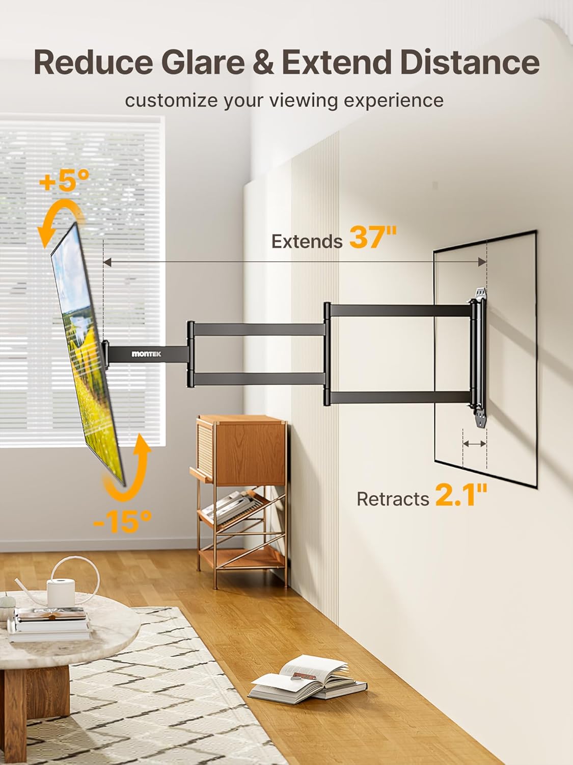 monTEK Long Arm TV Wall Mount for Most 23-65 Inch TVs, 37 Inch Long Extension TV Mount Swivel and Tilt, Full Motion Wall Mount Tv Bracket Fit Max VESA 400 x 400mm, Up to 77 lbs