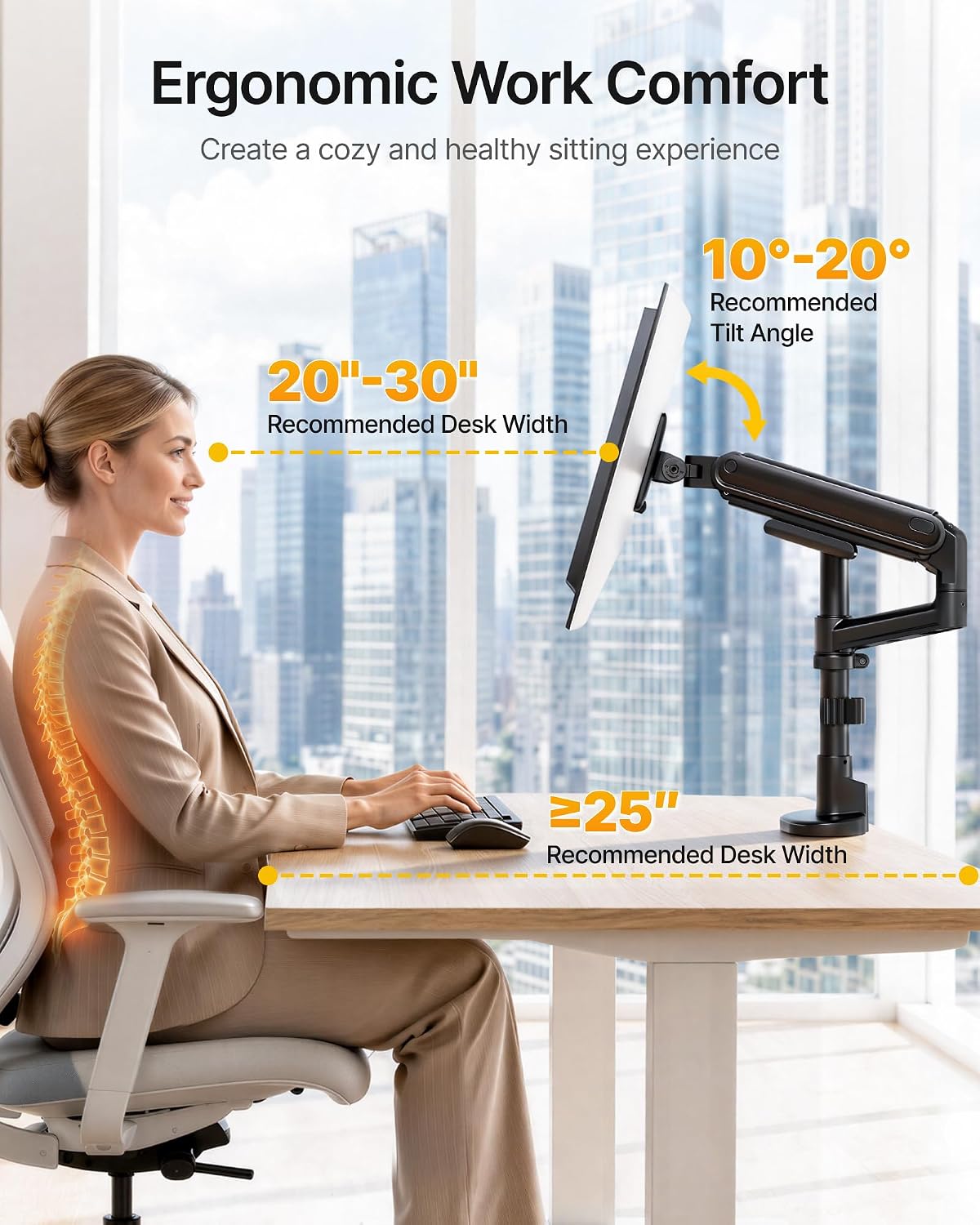 monTEK Single Monitor Arm with Pole, Aluminum Heavy-Duty Height Adjustable Desk Stand for 17″–40″ Ultrawide Computer Screens,Full Motions Arm Mechanical Spring Holds Up to 26.4lbs, VESA 75/100,Black