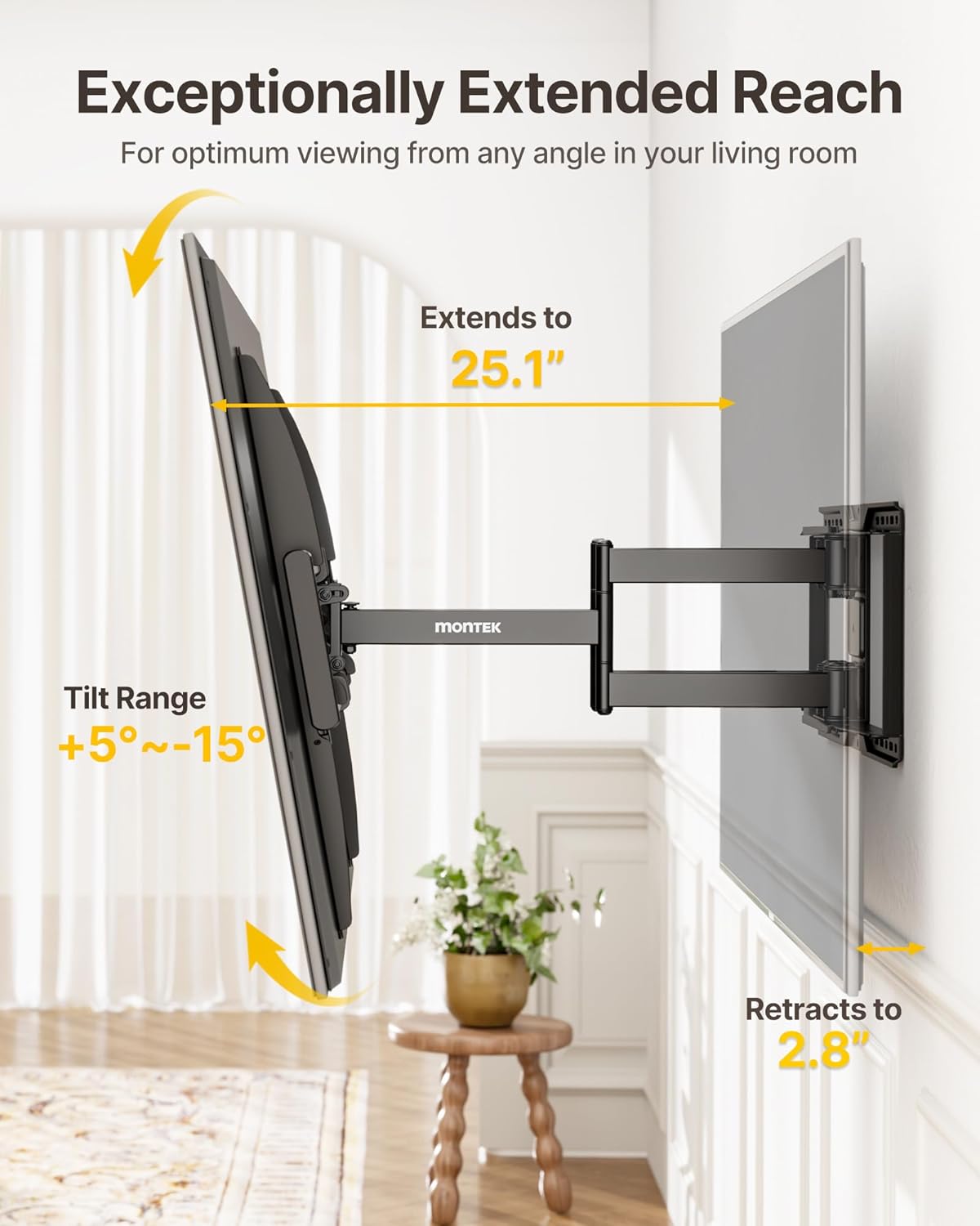 monTEK Heavy Duty TV Wall Mount for 50-100 Inch TVs up to 165 lbs, 4X Load Tested, Dual Arms Full Motion Bracket with Tool-Free Tilt, Swivel & Extend, Max VESA 900x600mm, Fits 12"/16"/18"/24" Studs