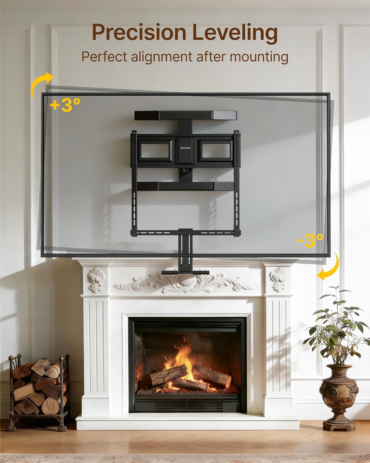 monTEK Fireplace Pull Down TV Mount for 43-86 Inch TVs Up to 99lbs, Swivel & Leveling Drop Down TV Mount, Pull Down TV Mount Over Fireplace with Padded Handle Bar, Max VESA 600x400mm