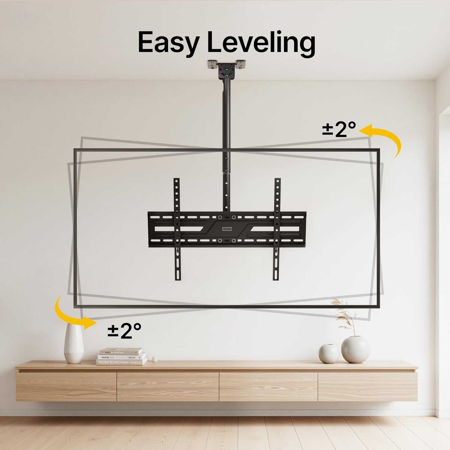 monTEK Ceiling TV Mount for 37-86 inch Flat Screen Displays, Hanging Adjustable Ceiling TV Bracket Fits Most LCD LED OLED 4K TVs, Pole Ceiling Mount Holds up to 110lbs, Max VESA 600x400mm, TM1009C-L