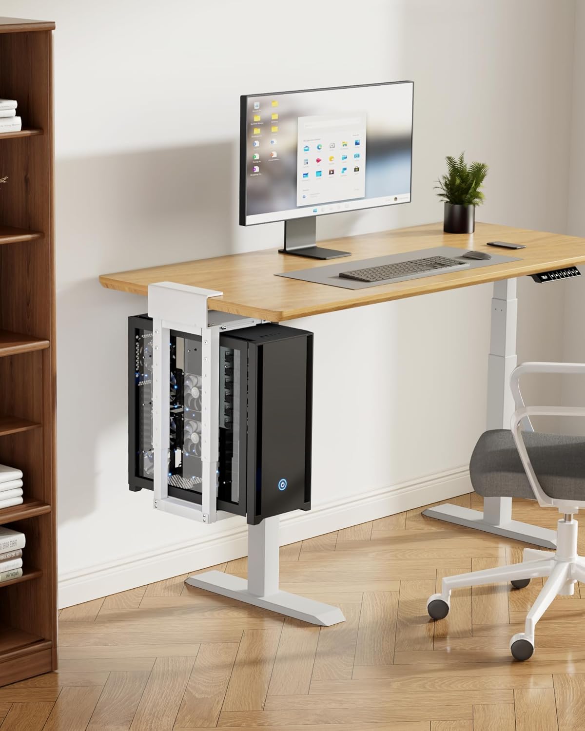 monTEK Heavy-Duty Under Desk PC Mount-No Drilling Installation, Adjustable PC Mount with Protective Pads, Supports up to 66lbs,16.1"-25.6" H, Ideal for Office Home Classroom,White