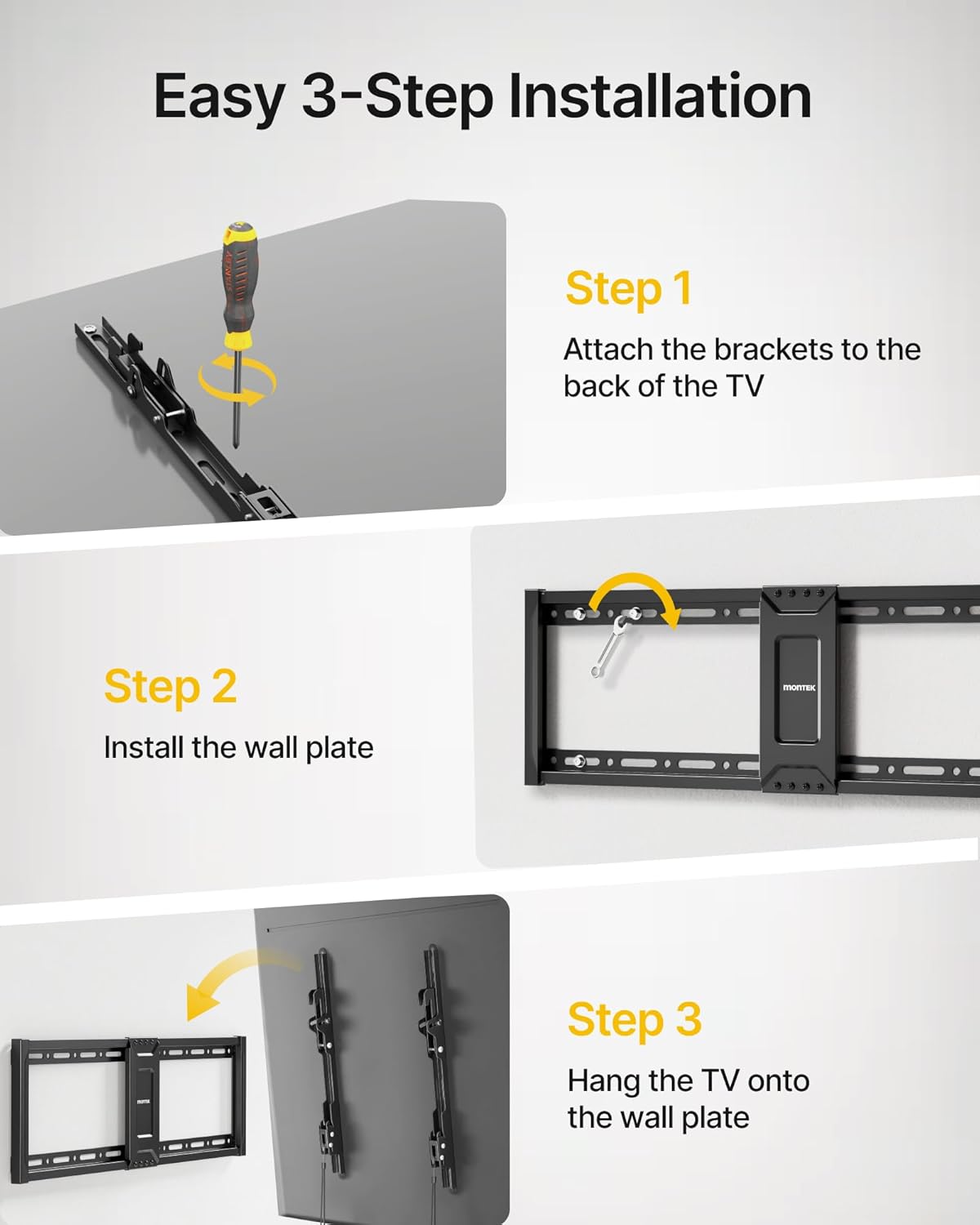 monTEK Heavy Duty Tilting TV Wall Mount for 37-90 Inch TVs, 200 lbs Capacity, 1.65" Slim Low Profile Wall Bracket, Max VESA 600x400mm Fits 16"/18"/24" Studs, Space-Saving for Large Flat & Curved TVs