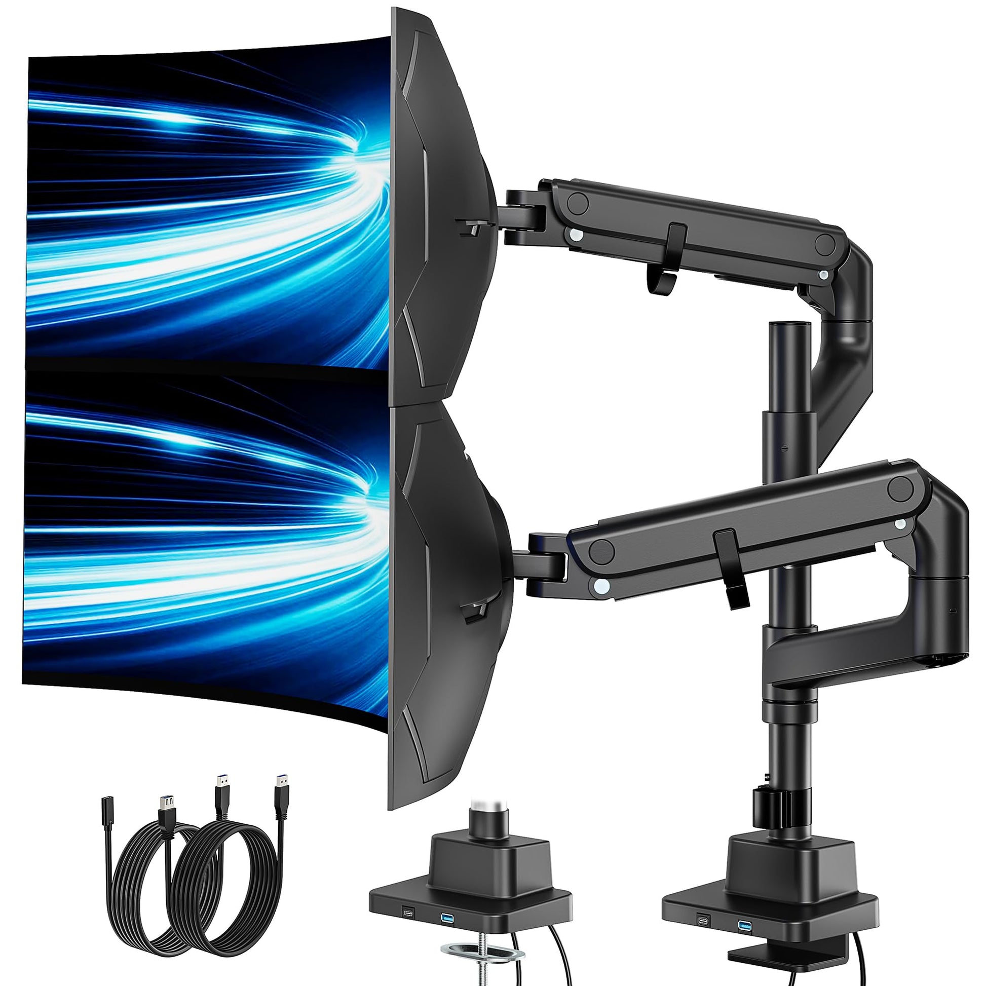 monTEK 17-57 Inch Dual Ultrawide Monitor Arm for Up to 59.4lbs Screen, Aluminum Heavy-Duty Gas Spring Vertical Stackable Curved Screen Adjustable Monitor Stand,75/100mm Vesa Mount, White