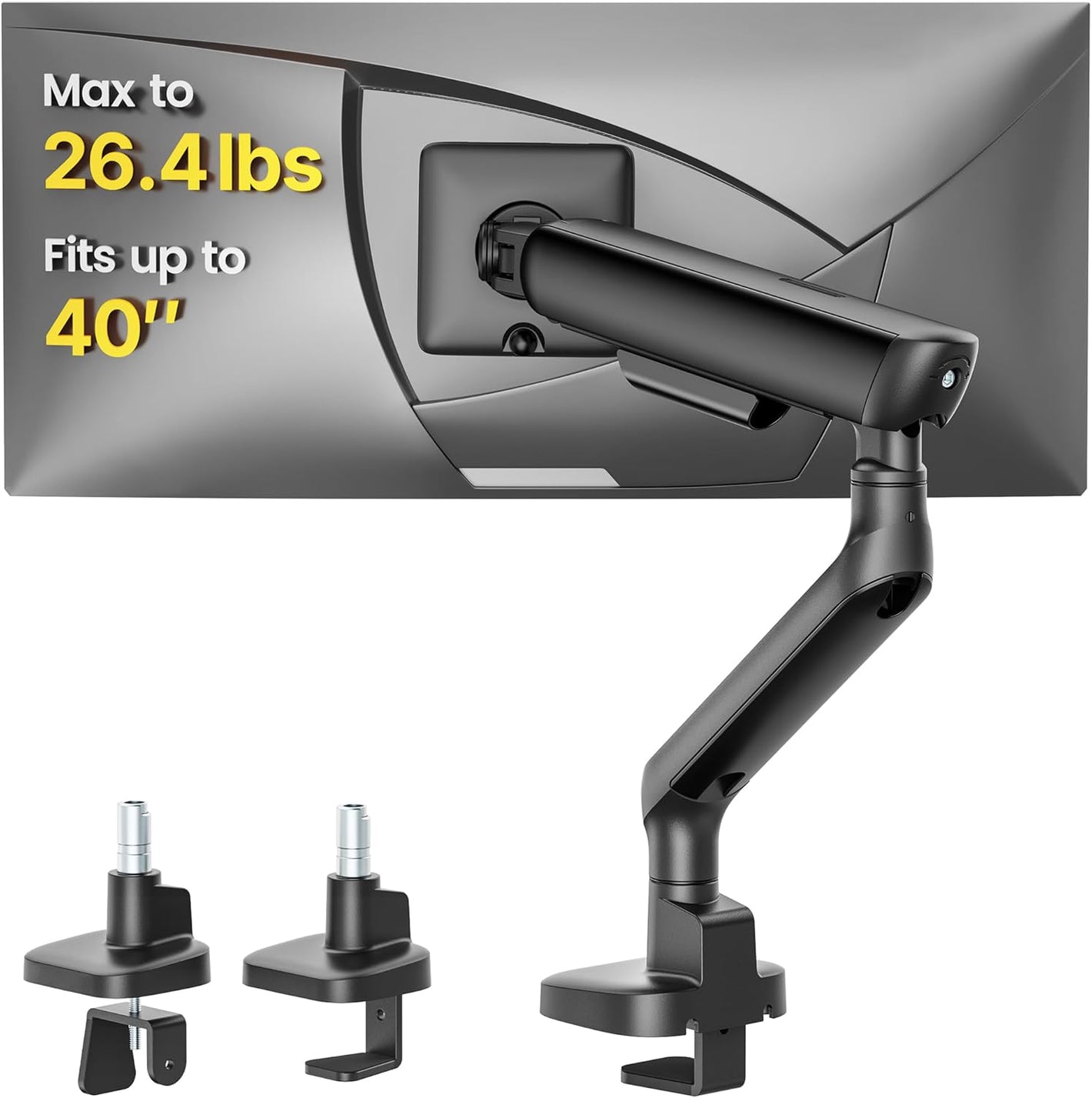 monTEK Single Monitor Arm, Mechanical Spring Monitor Arm for 17-40" Ultrawide Screens, Adjustable Monitor Desk Mount Holds up to 26.4 lbs with C Clamp/Grommet Desk Mount, VESA 75/100mm, MA1011BK