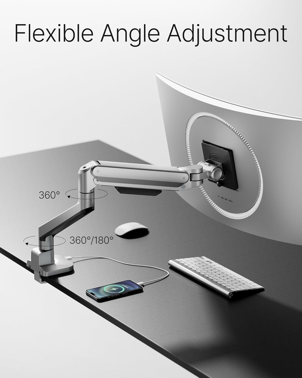 monTEK Deluxe Monitor Arm with USB A/C up to 40 Inch Holds 26.4 lbs Curved Screens Aluminum Fully Motion Single Monitor Stand with Clamp/Grommet, Quick Release Plate,75/100mm VESA,MA1008UCSL