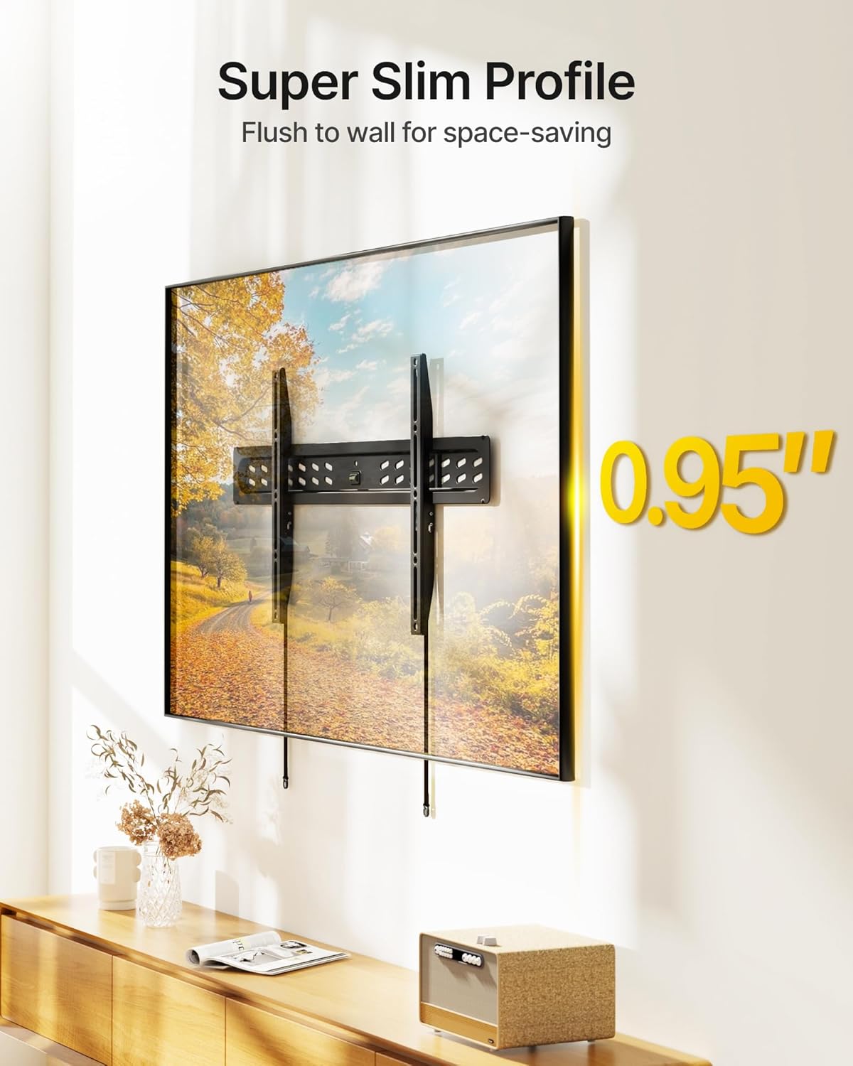 monTEK Ultra Slim Fixed TV Wall Mount Bracket for 43–95" Flat & Curved TVs, Super Low Profile 0.95" from Wall, Holds 150 lbs, Supports VESA 800x400, Fits 16"/18"/24"/32" Studs, TM1006W-LF