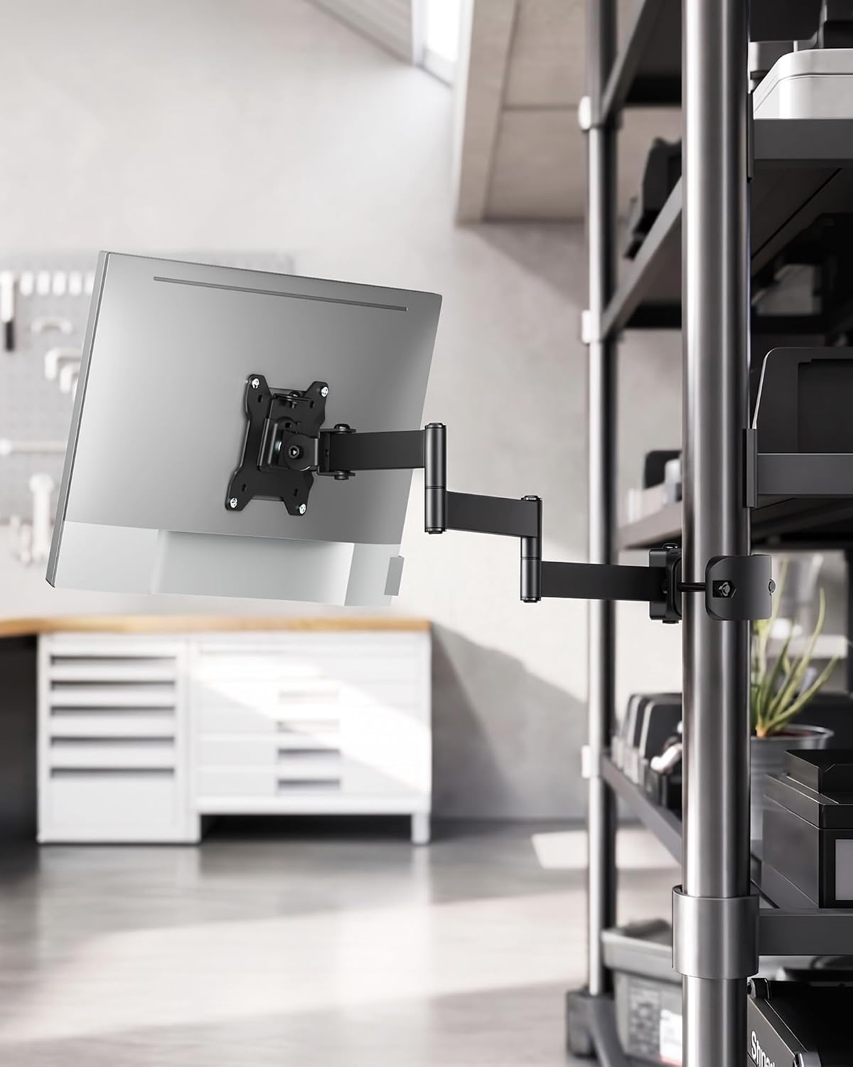 monTEK Universal Pole Monitor Arm 25 Inch Extra Long Reach - Single Desk Mount for 17-32 inch Screens, Steel Full Motion Mount, VESA 75/100mm, 636mm Extension