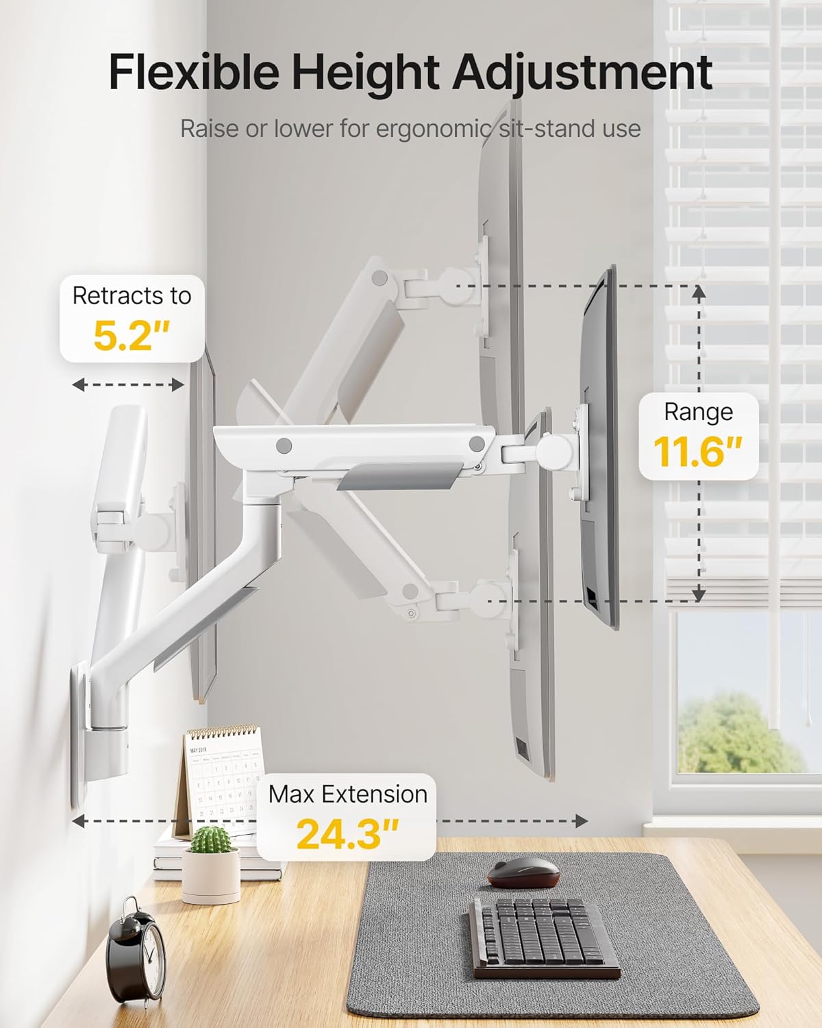 monTEK Heavy-Duty Single Monitor Wall Mount for 17-57” Ultrawide Screens up to 59.4lbs, Premium Aluminum Wall Mount Monitor Arm with Full Motion Adjustment, Pneumatic Lift, Max VESA 100x100