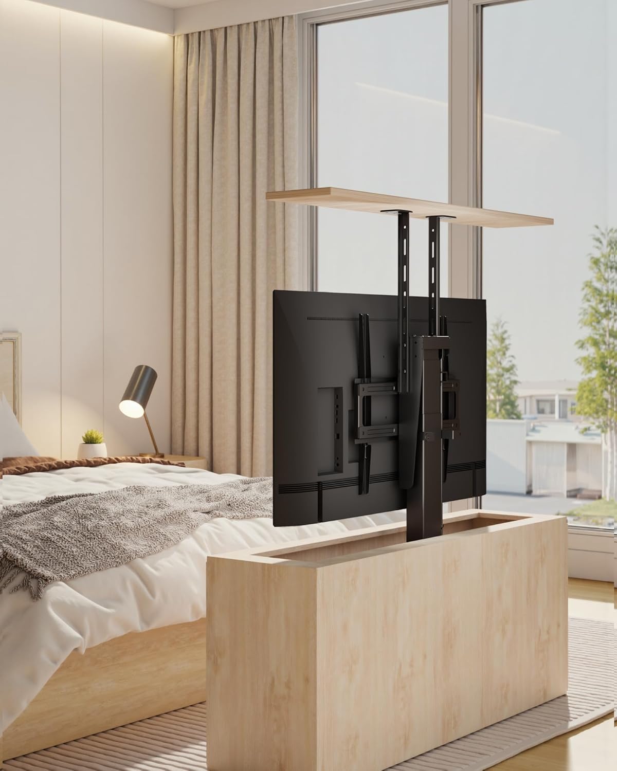 monTEK Motorized TV Lift for 32-48 inch TVs, Ceiling&Vertical TV Lift Mechanism with RF Remote, Smart Phone & Voice Control via WiFi, Up to 132lbs, 4X Load Tested, Max VESA 400 * 400