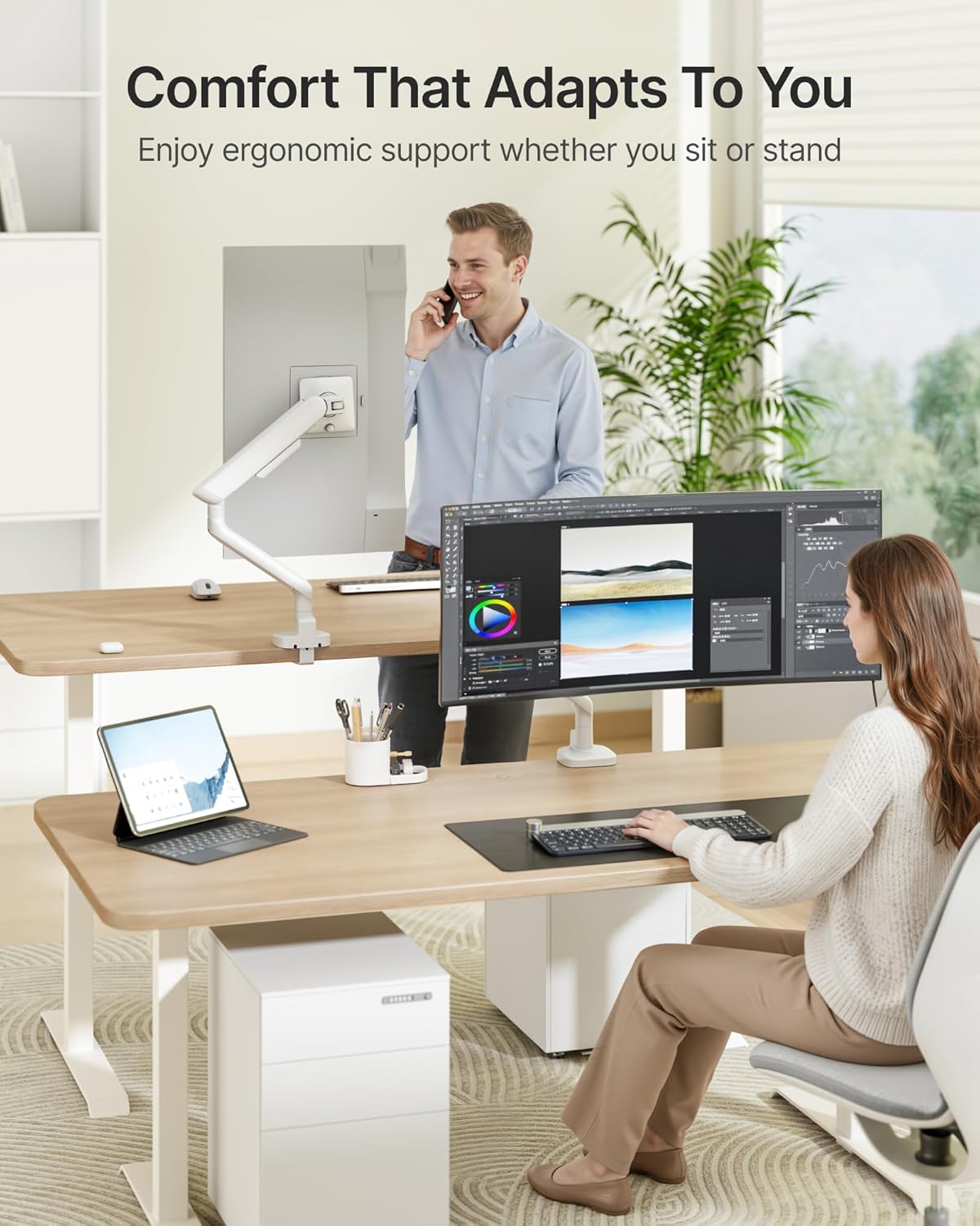 monTEK Single Monitor Arm, Mechanical Spring Monitor Arm for 17-40" Ultrawide Screens, Adjustable Monitor Desk Mount Holds up to 26.4 lbs with C Clamp/Grommet Desk Mount, VESA 75/100mm, MA1011WH