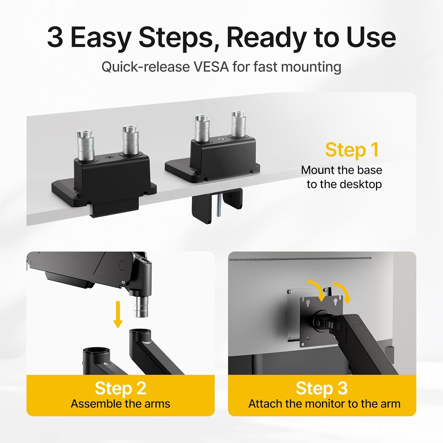 monTEK Dual Monitor Mount Monitor Arms for 2 Monitors for 17 to 35 Inch Curved Screen Holds 35 Lbs Adjustable Heavy Duty Monitor Desk Mount Cable Management, VESA 75/100mm,MA1007BK-D