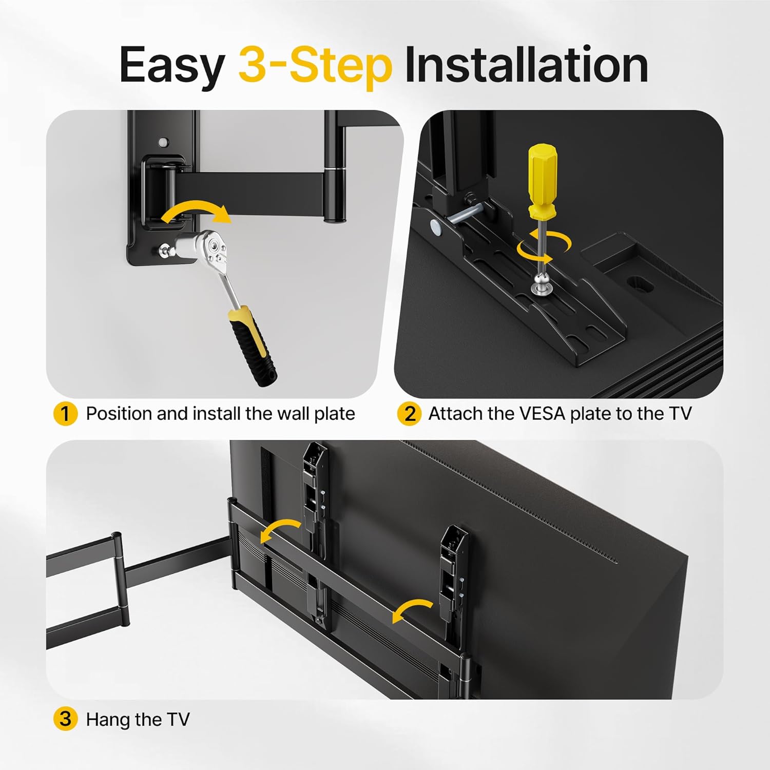 monTEK Full Motion Corner TV Wall Mount for 55-90 Inch LCD LED Flat Curved TVs, Heavy Duty TV Wall Mounts with 176lbs Weight Capacity, Dual TV Wall Arm Perfect for Corner, Bedroom, Max VESA 600x400mm