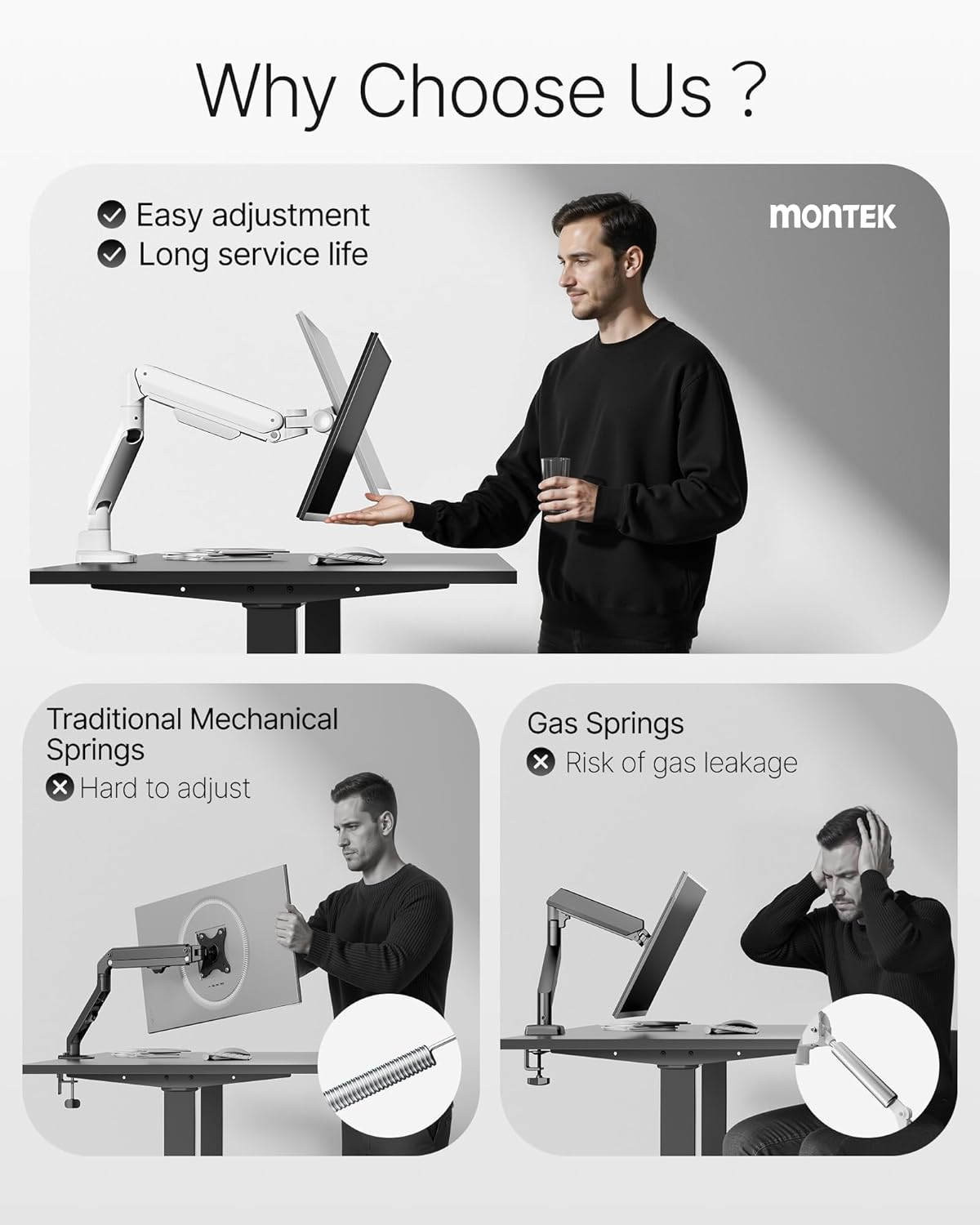 monTEK Deluxe Aluminum Monitor Arm with USB A/C for 17 to 40 Inch Curved Screens Fully Adjustable Single Monitor Arm with Clamp/Grommet, Quick Release Plate, Cable Management, VESA 75/100