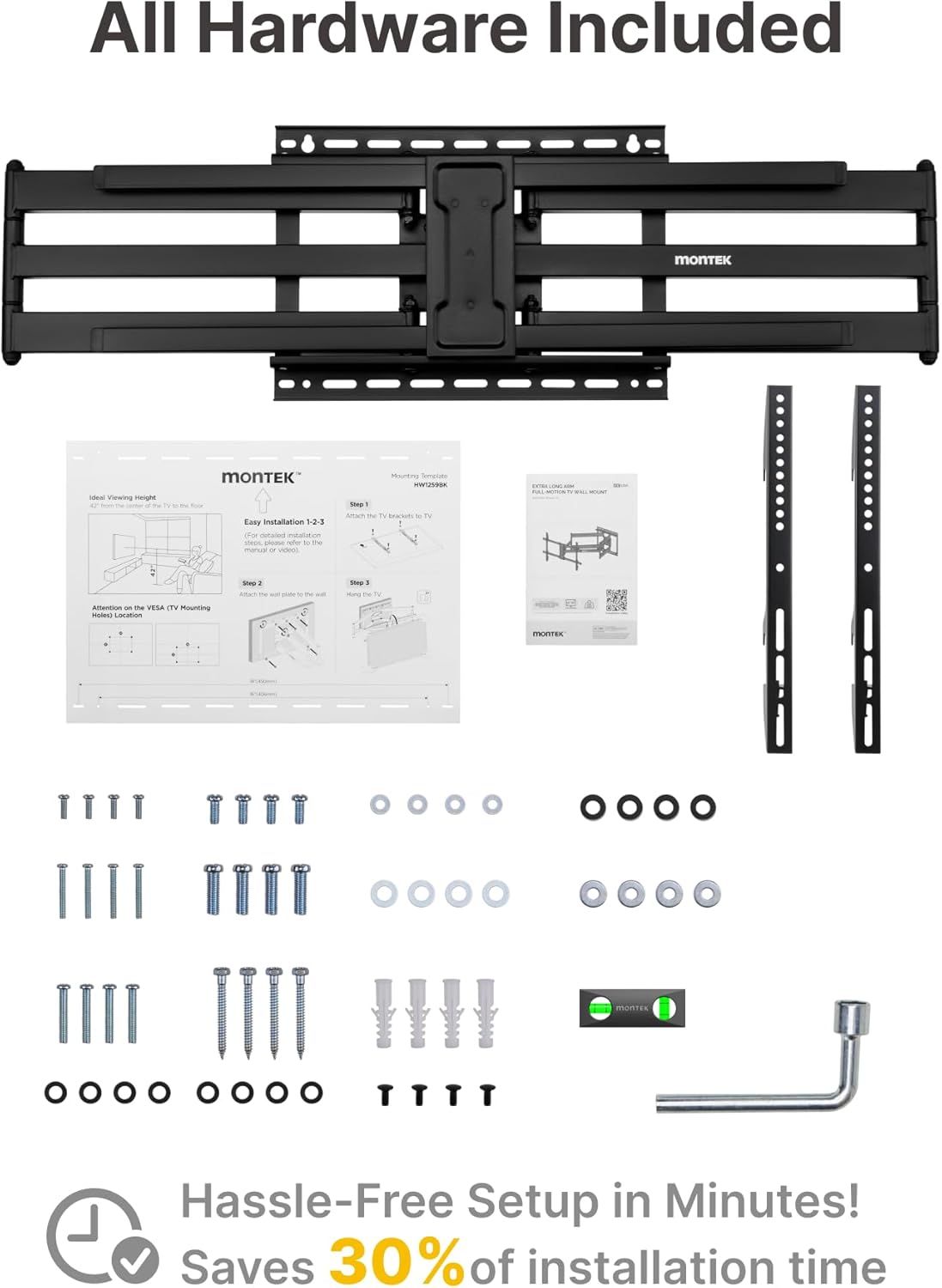 monTEK Long Arm TV Wall Mount for 43-90 Inch TVs, 42.5 Inch Extension, Swivel and Tilt, Full Motion, VESA 800 x 400mm, 132 lbs, 16',18' Studs