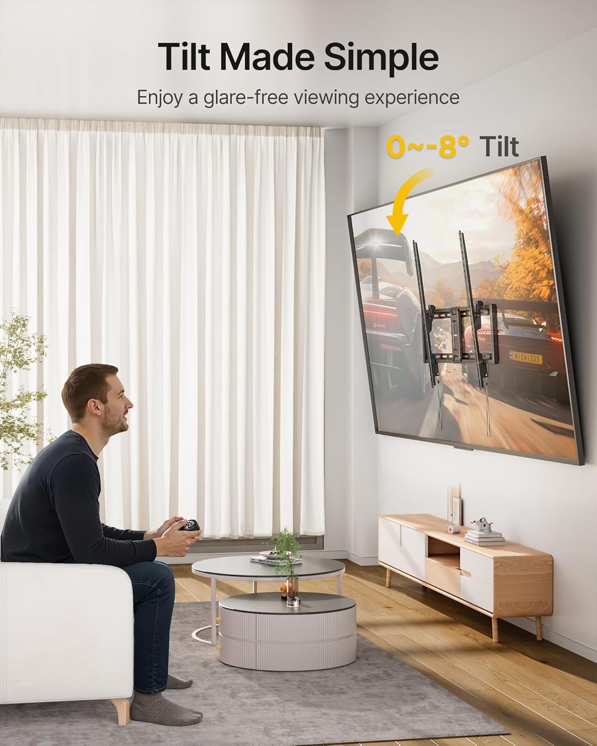 monTEK Heavy Duty Tilt TV Wall Mount for 43–100" Large Flat & Curved TVs, Holds 200 lbs, Ultra Slim Low Profile Bracket with 8° Tilt, Fits 16"/18"/24"/32" Wood Studs, Max VESA 800x600, 4× Load Tested