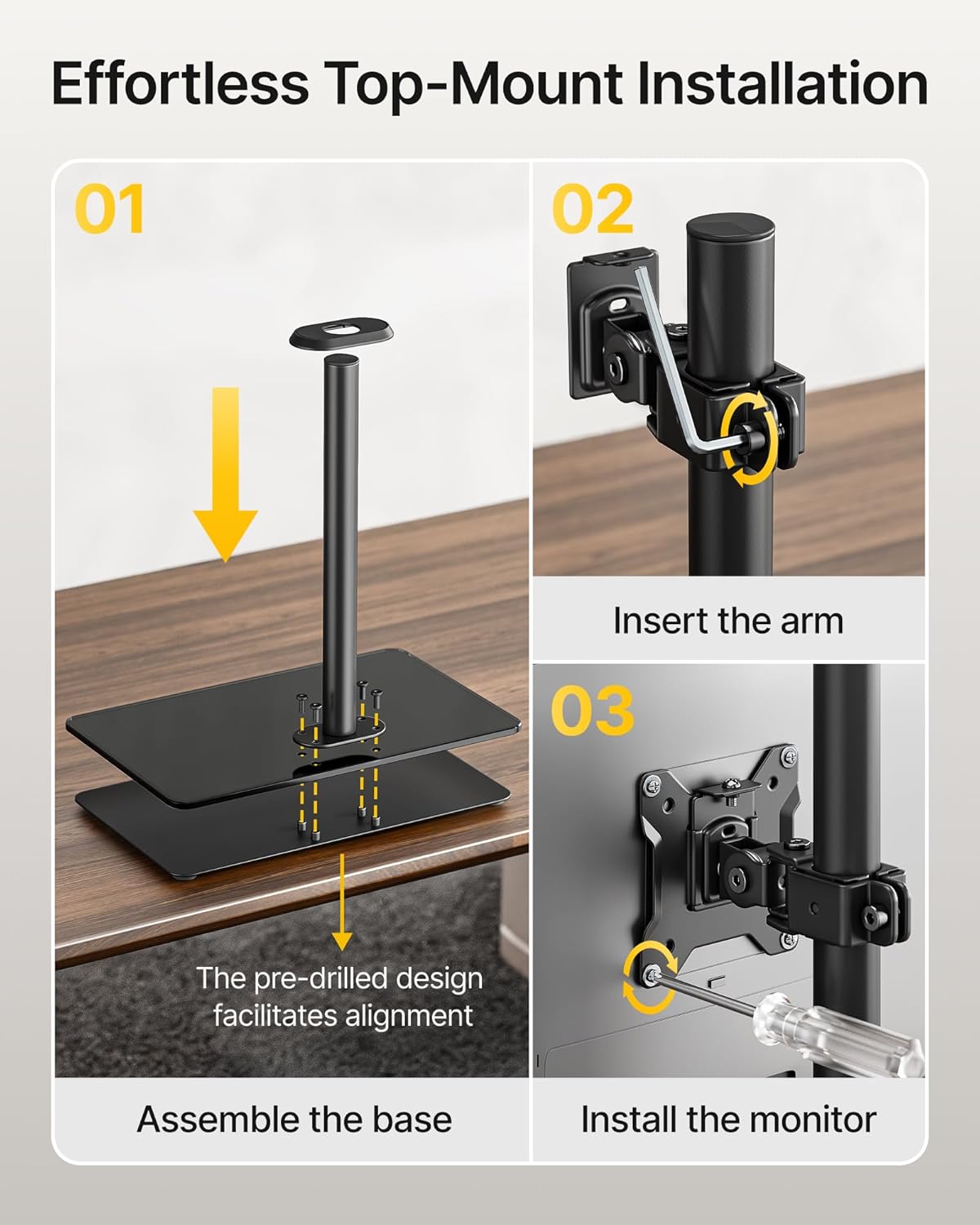 monTEK Vertical Dual Monitor Stand with Sleek Glass Base for 17-32 inch Screens, Free-Standing Dual Monitor Mount Holds 22 lbs per Arm, Fully Motion Height Adjustable, VESA 75/100 MM