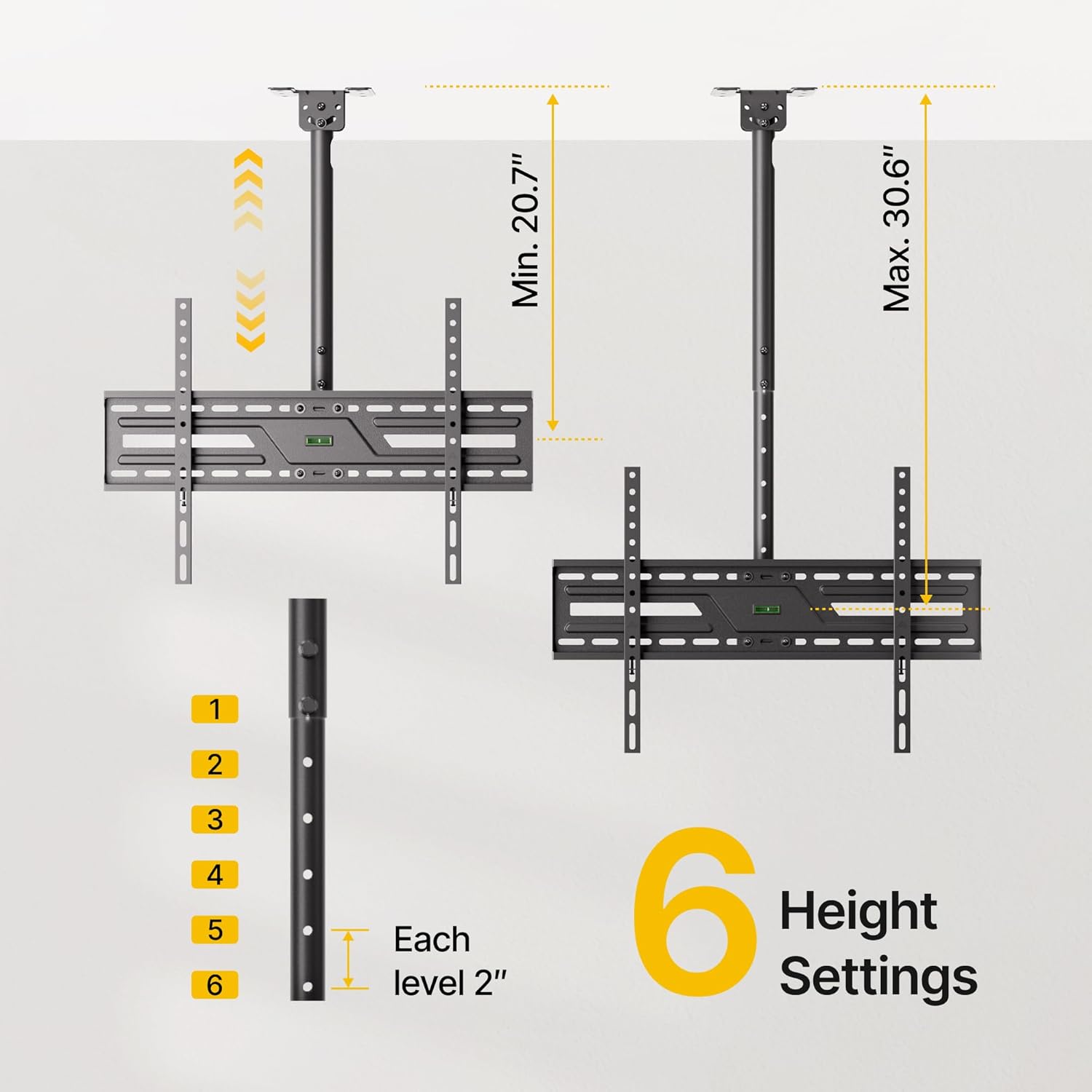 monTEK Ceiling TV Mount for 37-86 inch Flat Screen Displays, Hanging Adjustable Ceiling TV Bracket Fits Most LCD LED OLED 4K TVs, Pole Ceiling Mount Holds up to 110lbs, Max VESA 600x400mm, TM1009C-L