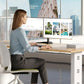 monTEK Stable Triple Monitor Stand, Free Standing Fully Adjustable Desk Mount for 3 Screen up to 17”-32” and 22lbs Capacity Each Arm, Heavy Duty Base, VESA 75x75mm/ 100x100mm