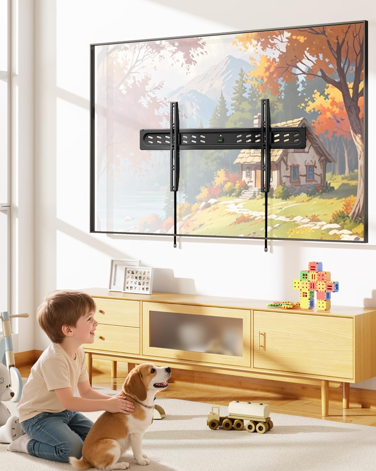 monTEK Ultra Slim Fixed TV Wall Mount Bracket for 43–95" Flat & Curved TVs, Super Low Profile 0.95" from Wall, Holds 150 lbs, Supports VESA 800x400, Fits 16"/18"/24"/32" Studs, TM1006W-LF