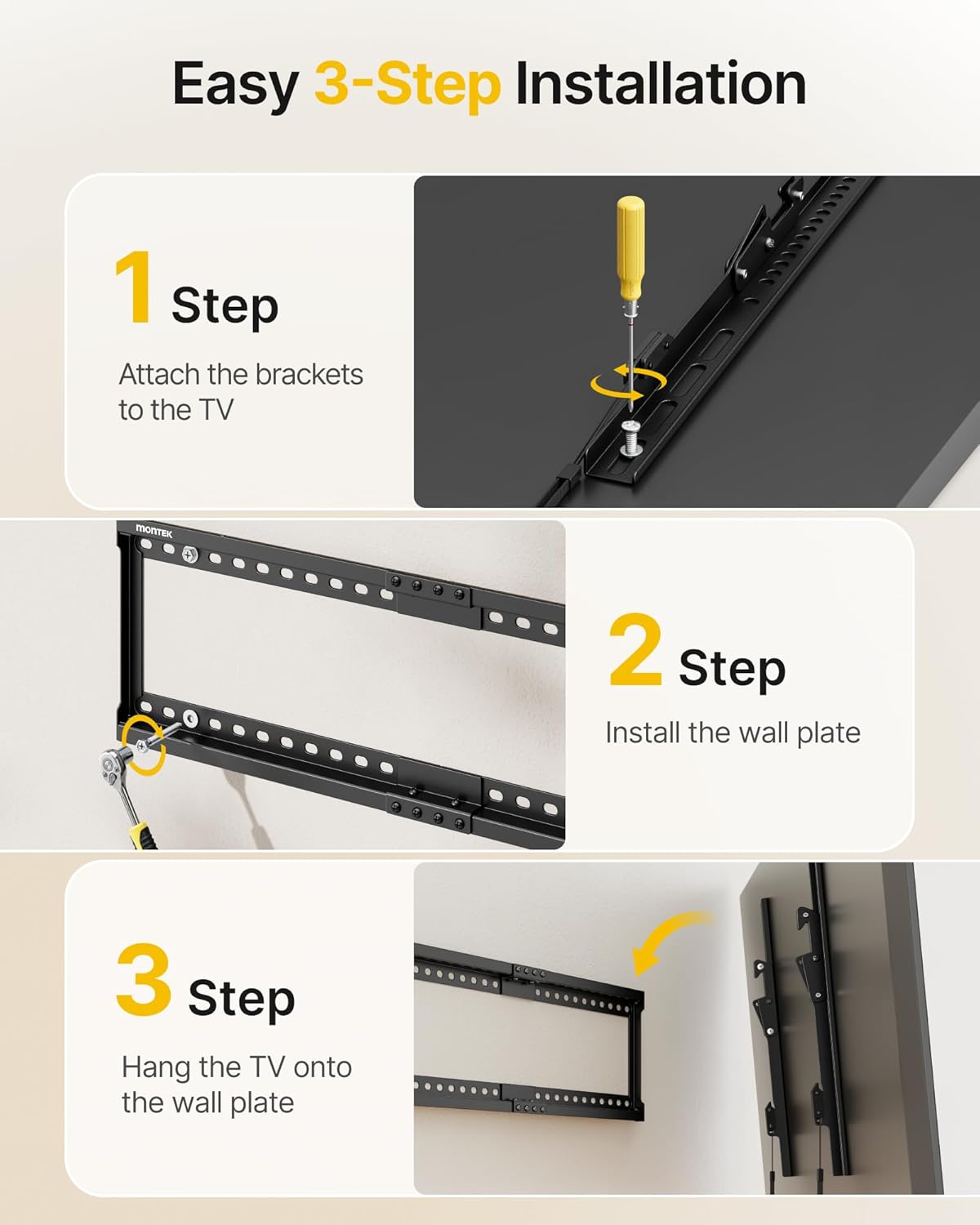 monTEK Heavy Duty TV Wall Mount Tilting Low Profile TV Bracket for 37-86 Inch Flat Screen Curved TVs, Anti-Glare Tilt TV Mount Fits 16"/18"/24" Studs, Max VESA 600x400mm, Holds up to 165 lbs